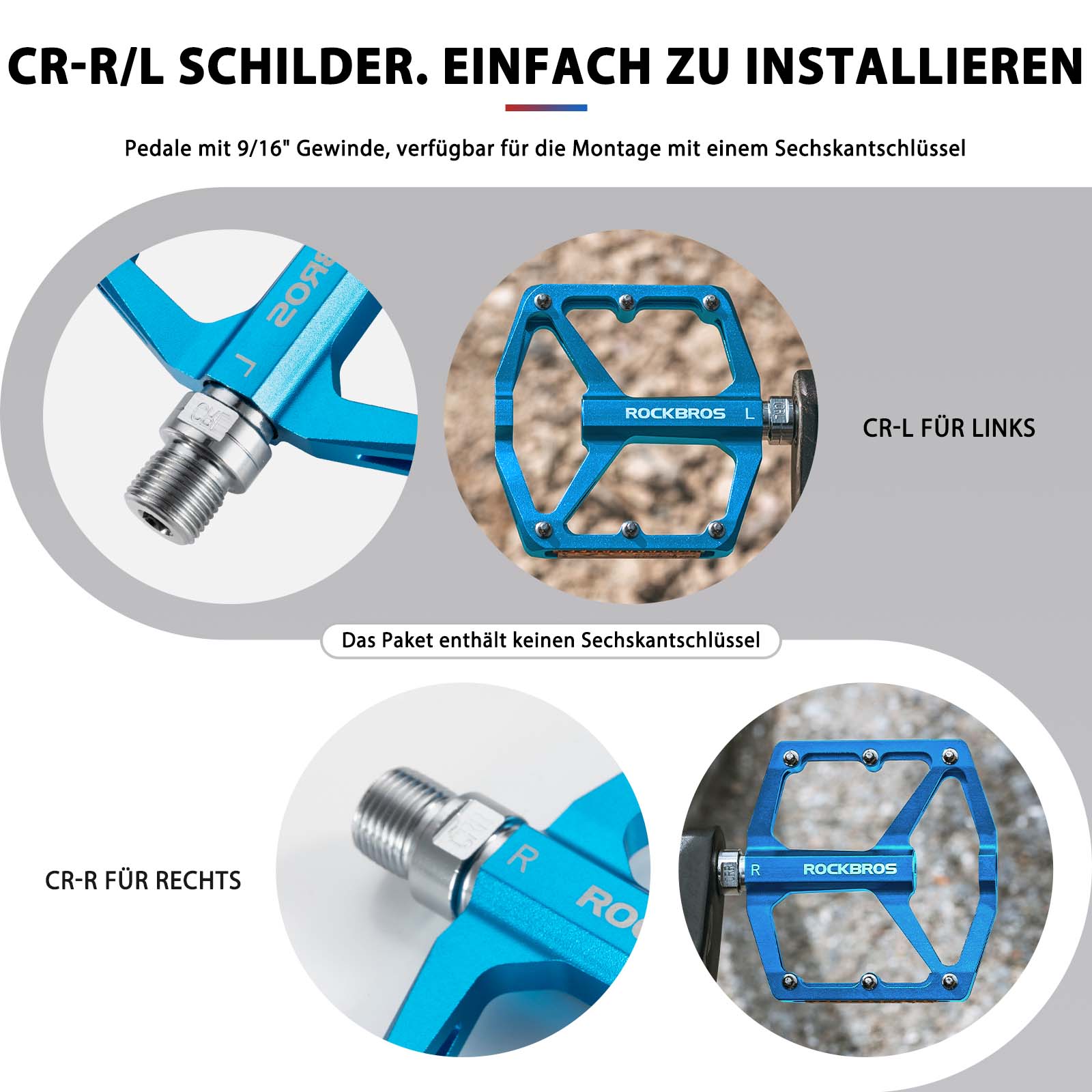 ROCKBROS Fahrradpedale mit Reflektoren aus Aluminiumlegierung 9/16 Zoll - Image 5