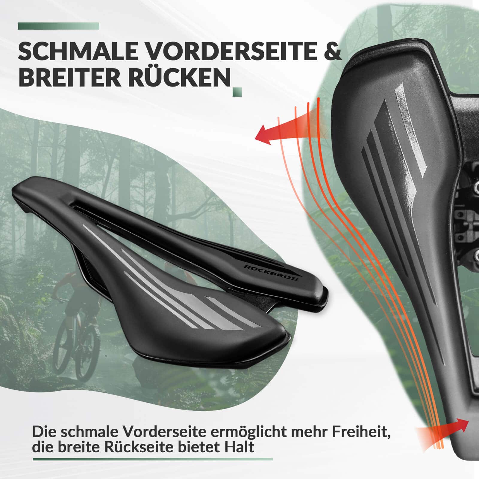 ROCKBROS Fahrradsattel Ergonomisch Fahrradsitz Atmungsaktiver 14,5 * 25cm - Image 5