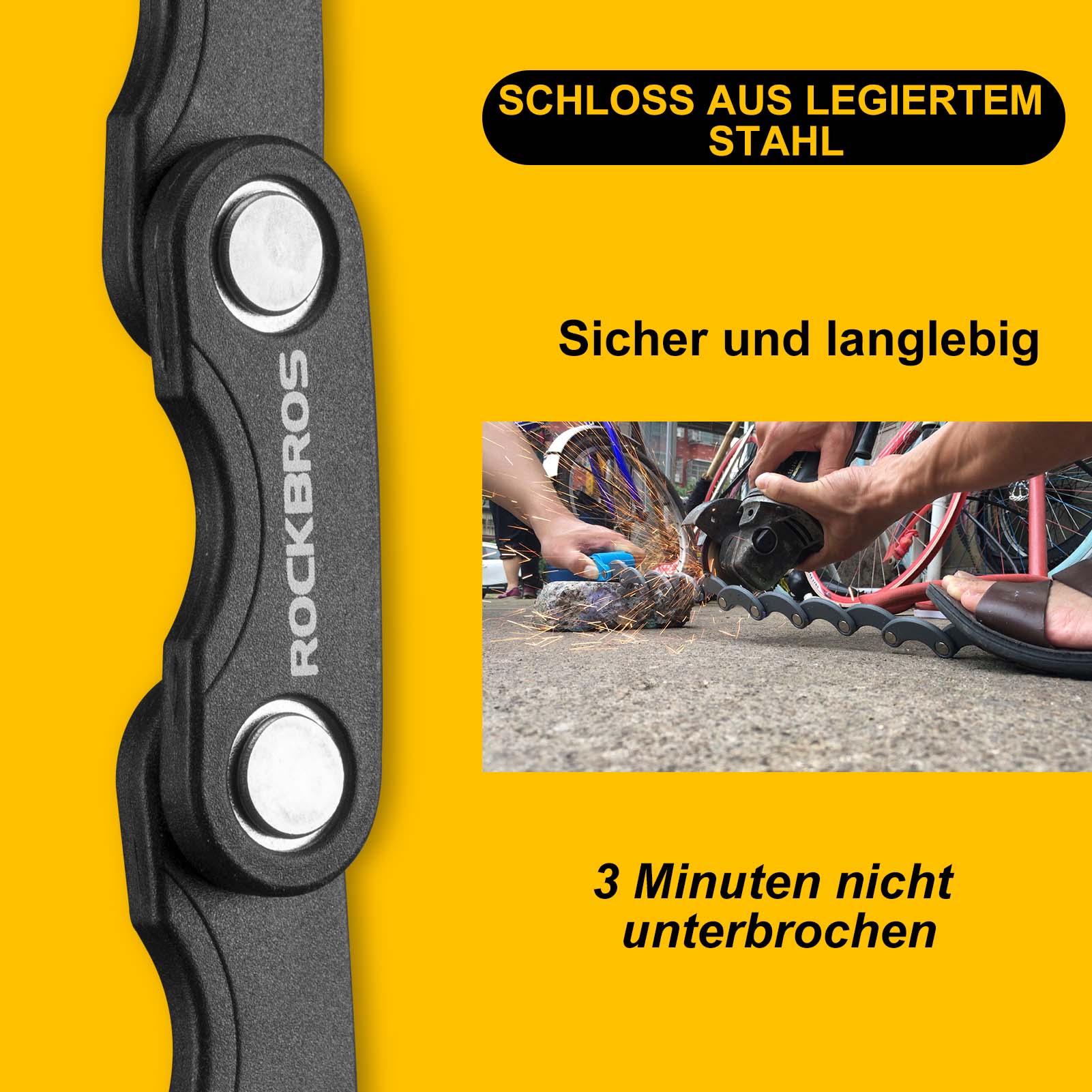ROCKBROS Fahrradschloss Faltschloss 70 cm Lang Schwarz - Image 6