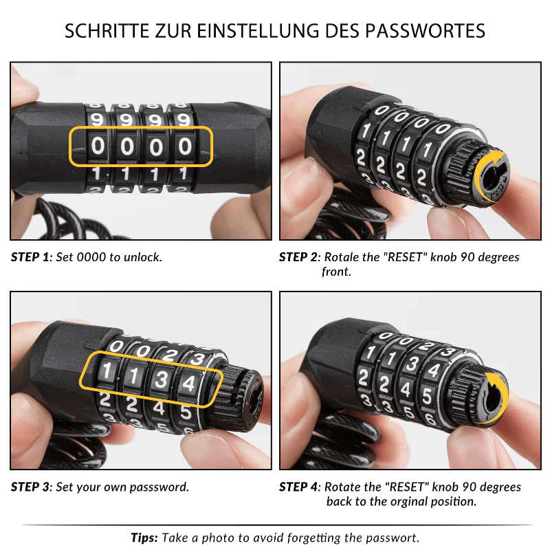 ROCKBROS Fahrradschloss Zahlenschloss Helmschloss mit 4-stellig Code max. 150 cm - Image 5