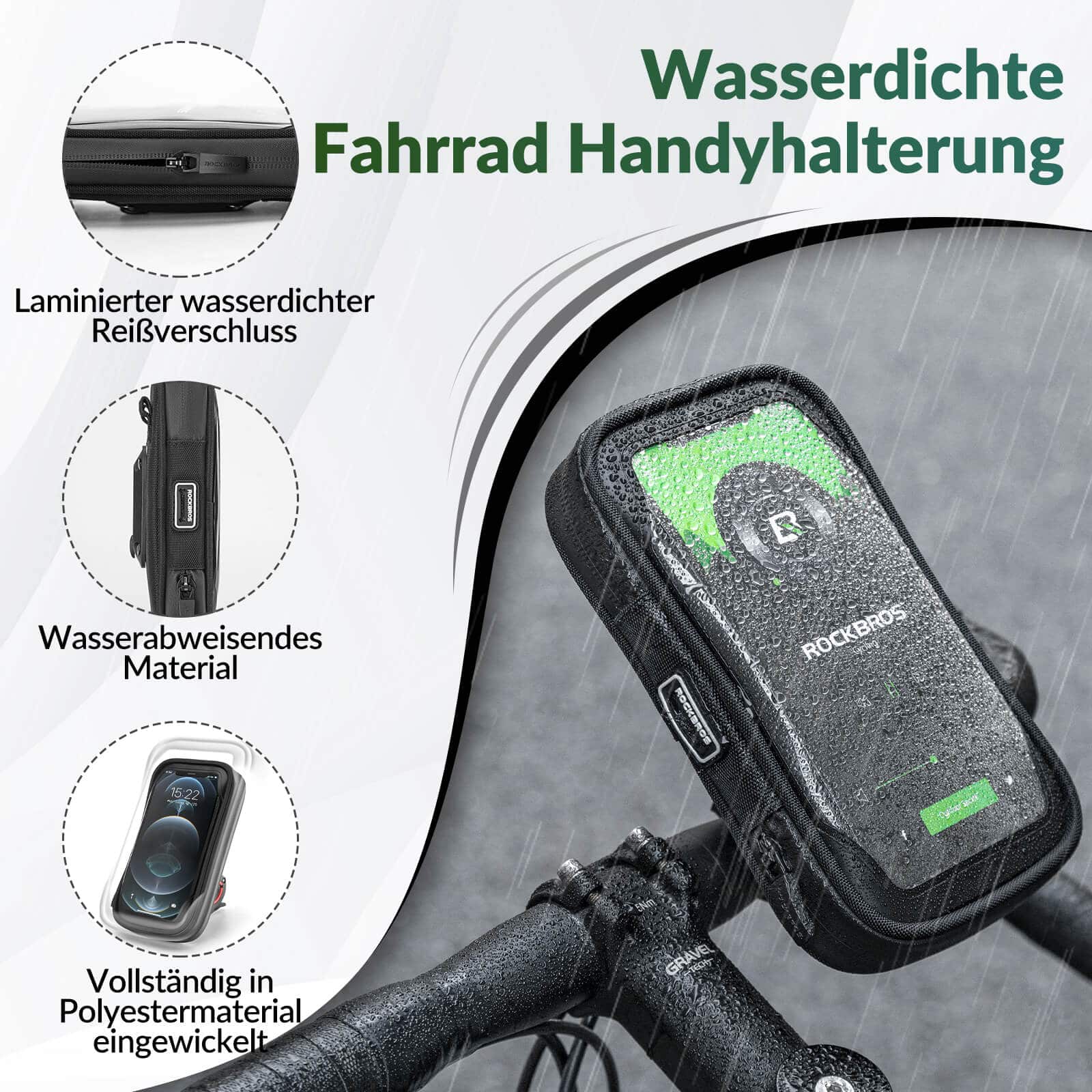 ROCKBROS Fahrradtasche Wasserdicht Handytasche Drehbar für Handy 4.7-6 Zoll - Image 6