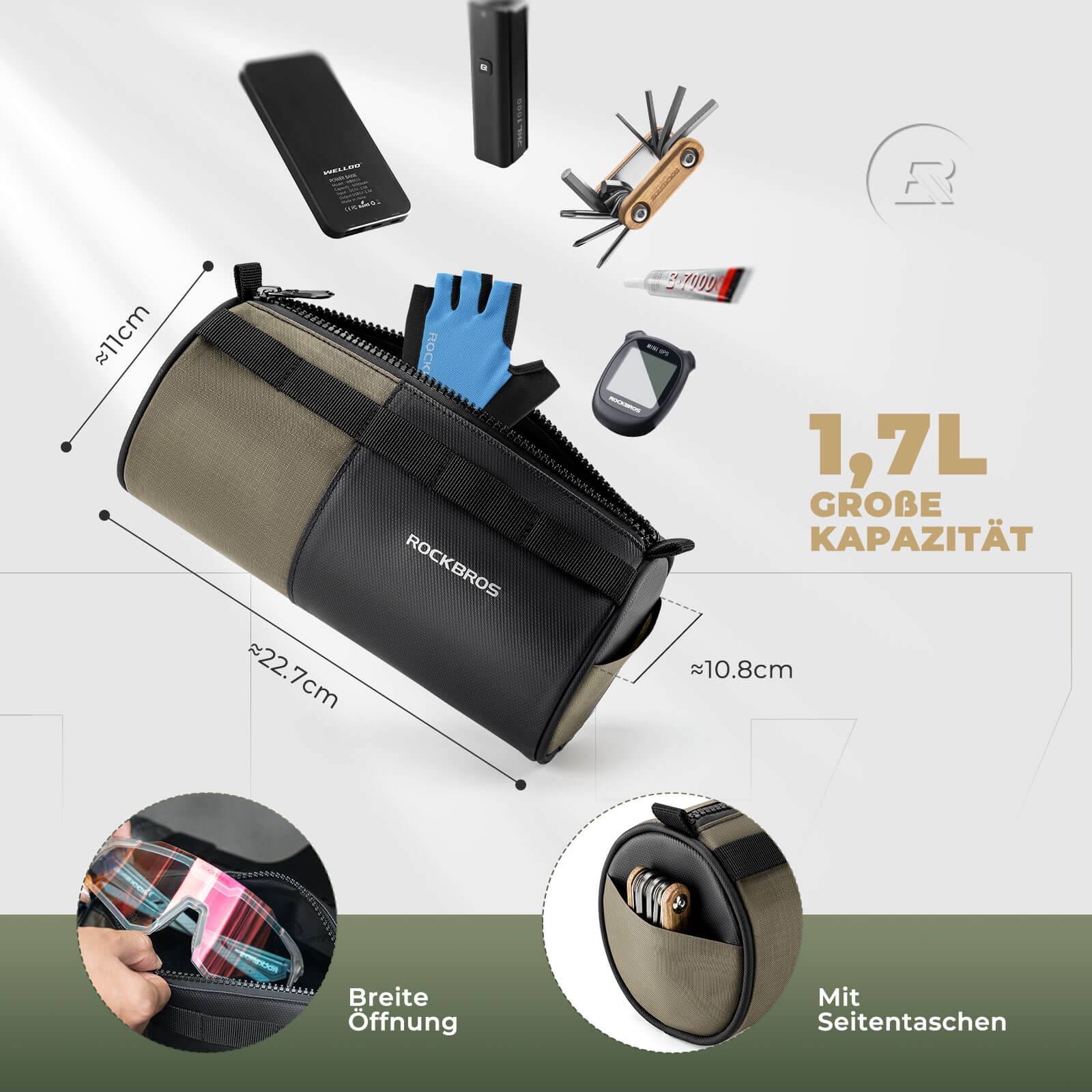 ROCKBROS Fahrradtasche Zylindrische Lenkertasche 1,7L mit Schultergurt - Image 3