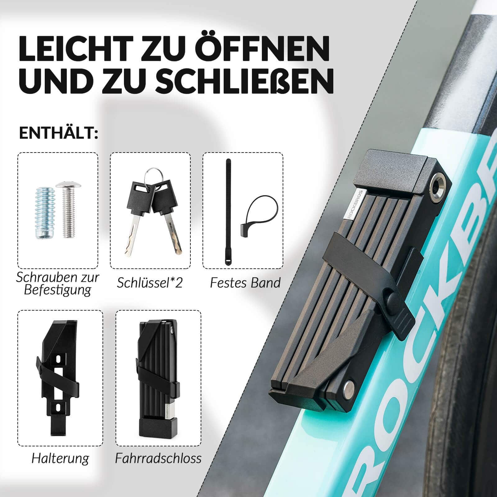ROCKBROS Faltschloss Fahrradschloss mit Halterung - Image 4