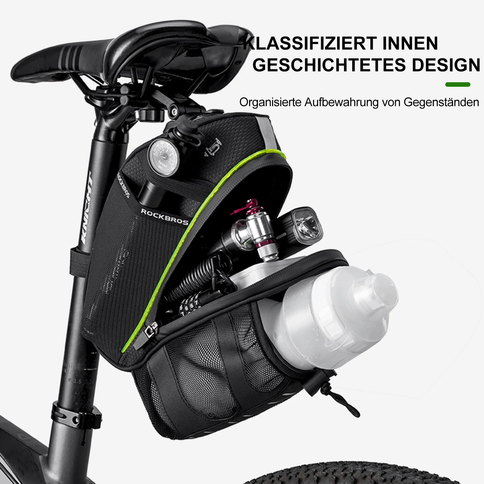 ROCKBROS Kratzfest Fahrrad Satteltasche mit Flaschenhalter 1,5L - Image 3