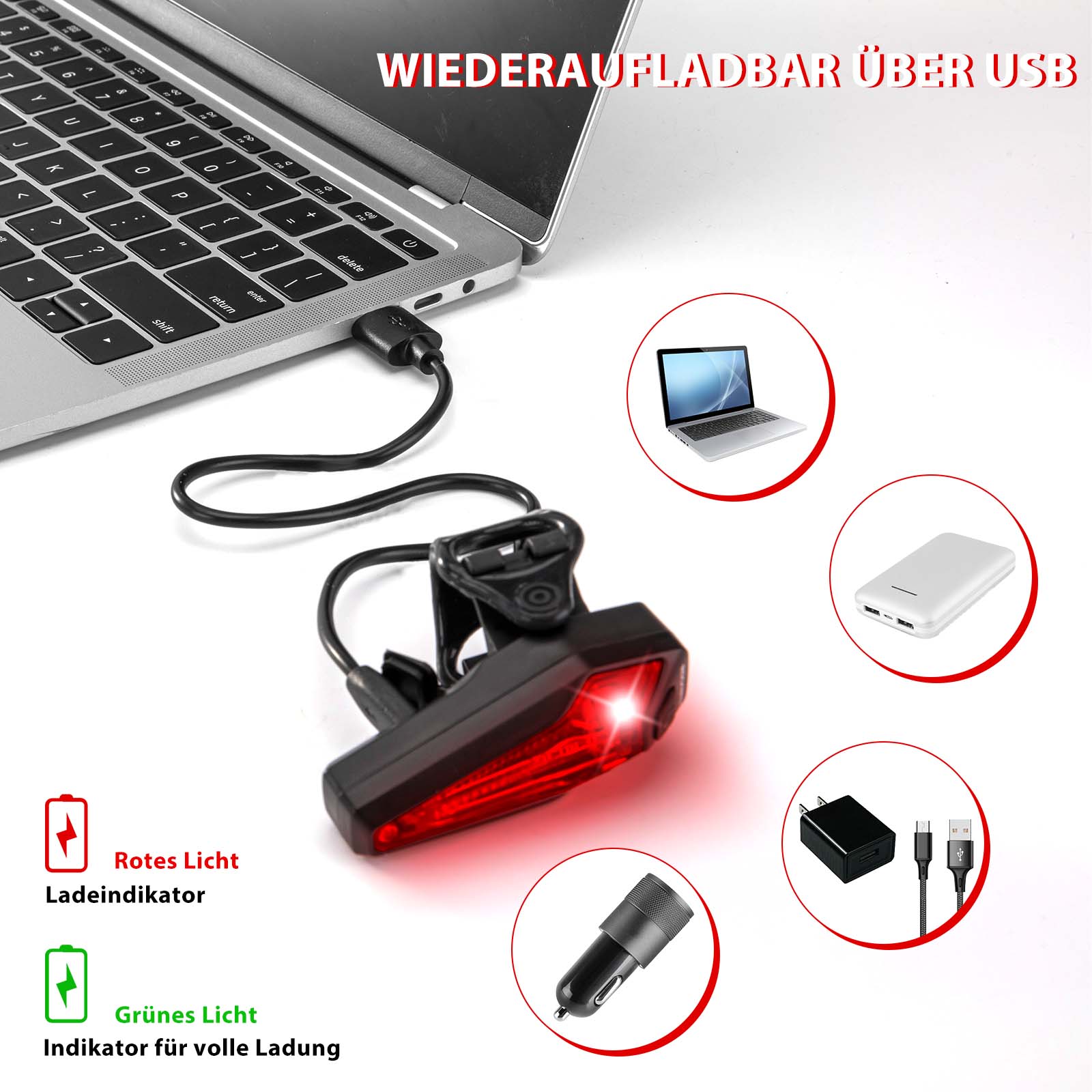 ROCKBROS LED hinten Fahrradlicht Aufladbarer IPX5 Wasserdicht - Image 4