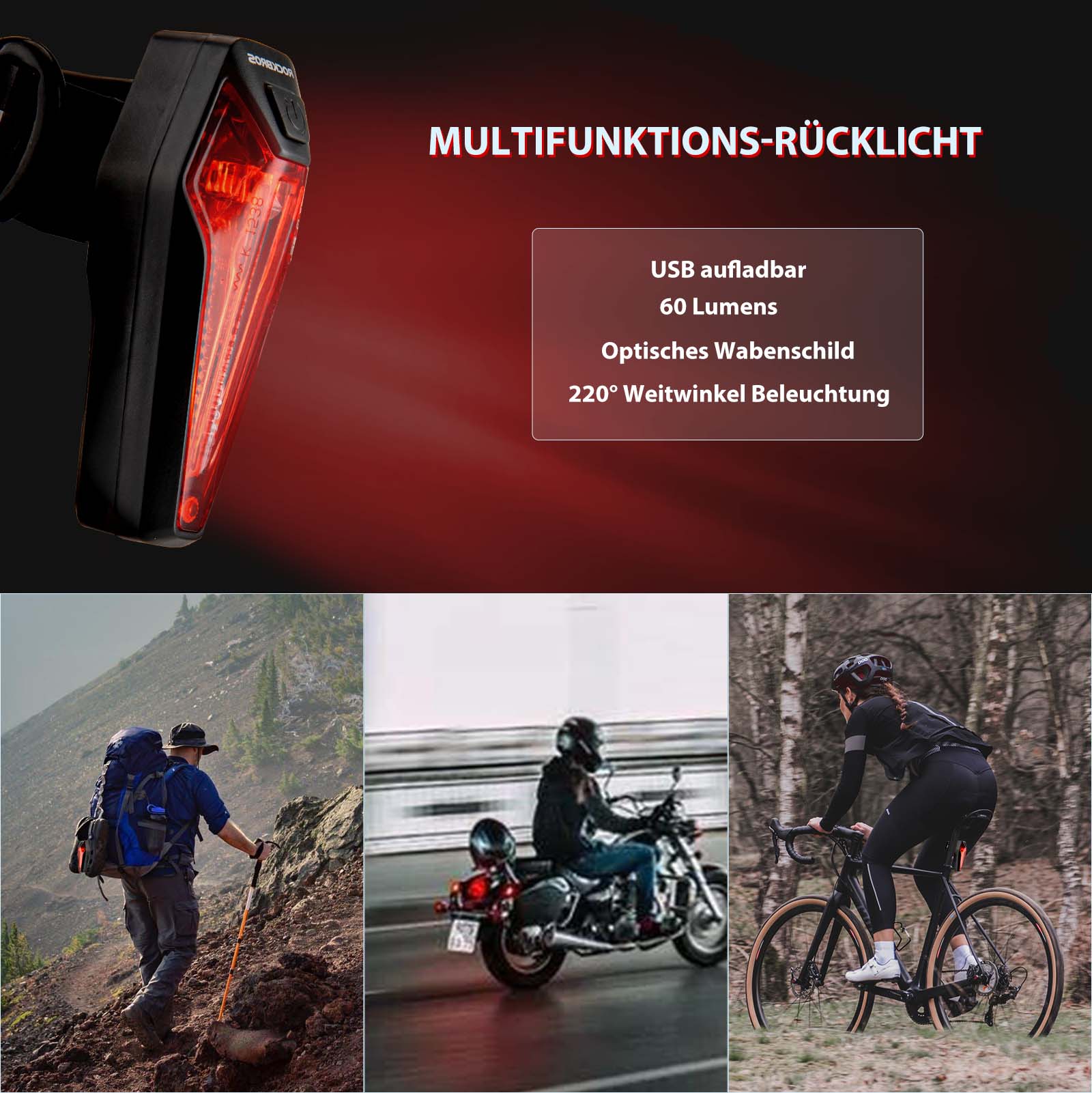 ROCKBROS LED hinten Fahrradlicht Aufladbarer IPX5 Wasserdicht - Image 6