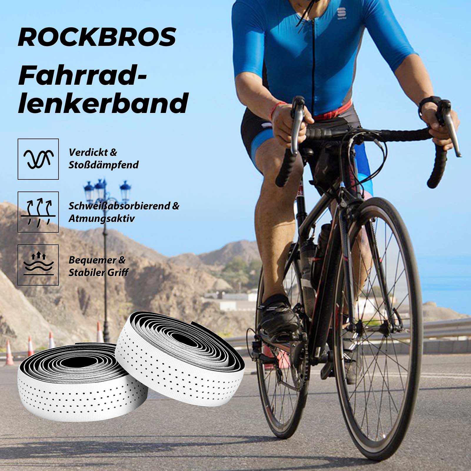ROCKBROS Lenkerband Rennrad Rutschfest Stoßdämpfer Griffband 2 Rollen - Image 4