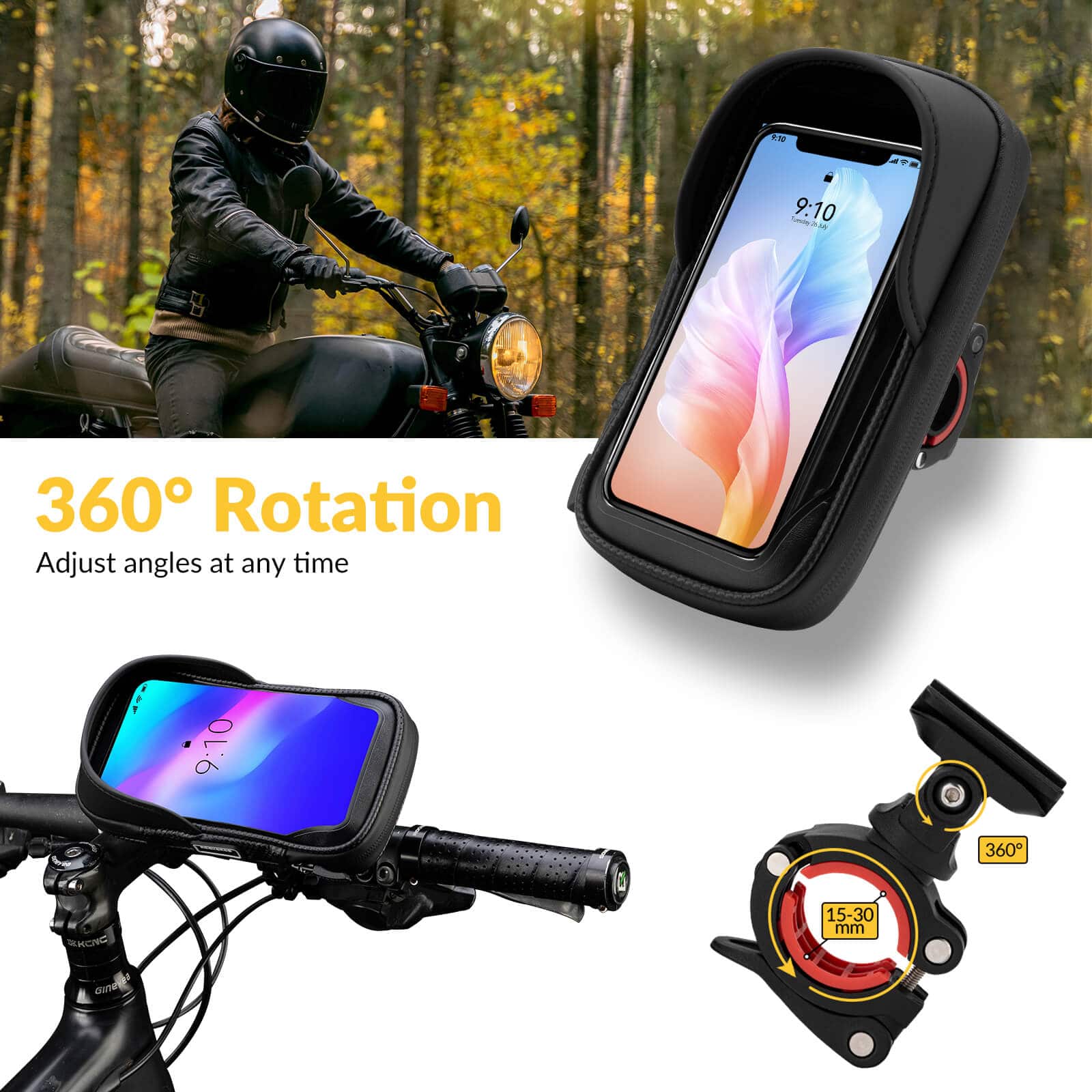 ROCKBROS Lenkertasche 360° Drehung Handyhalterung für Motorrad & Fahrrad - Image 5