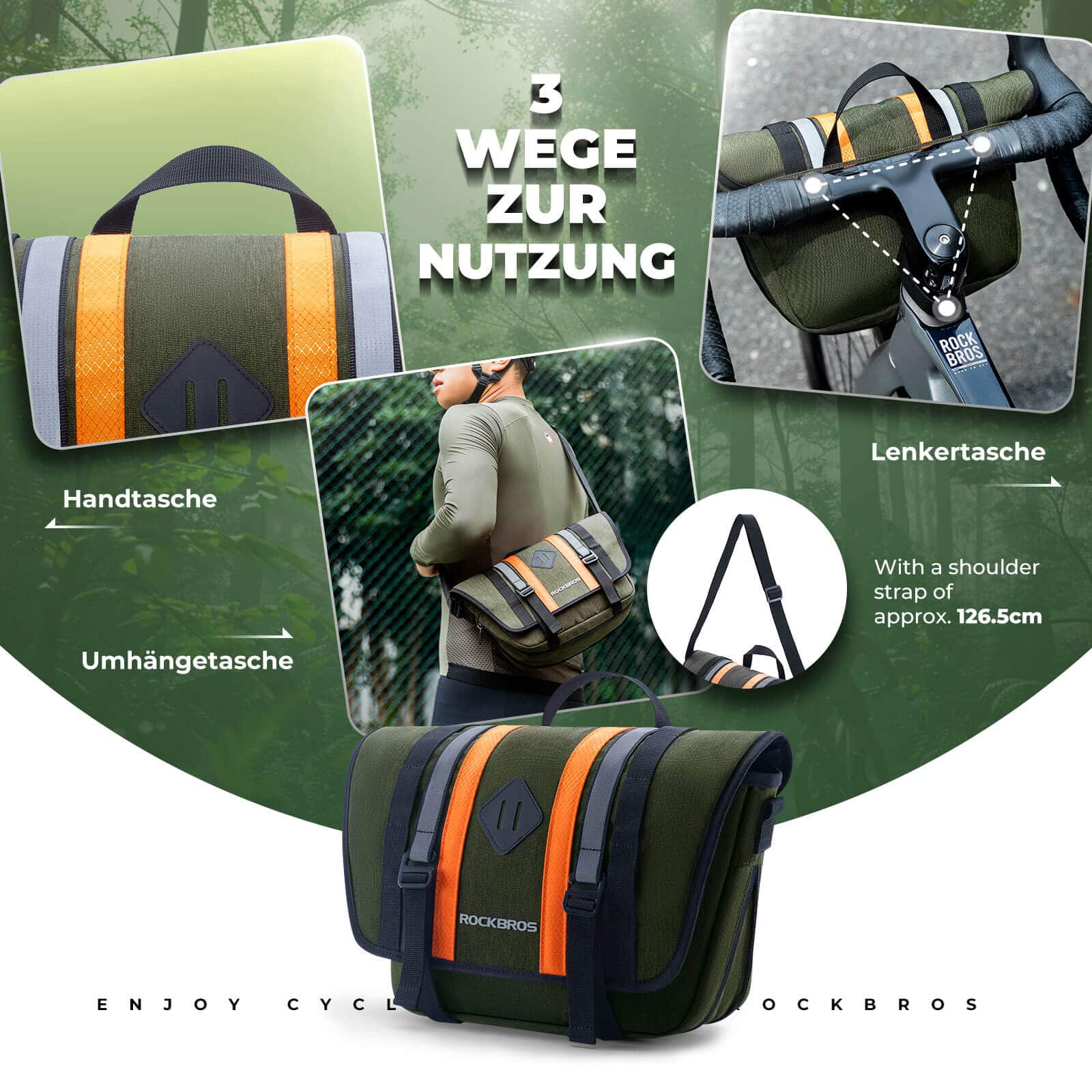 ROCKBROS Lenkertasche Fahrradtasche mit Schultergurt 4L Fronttasche - Image 3