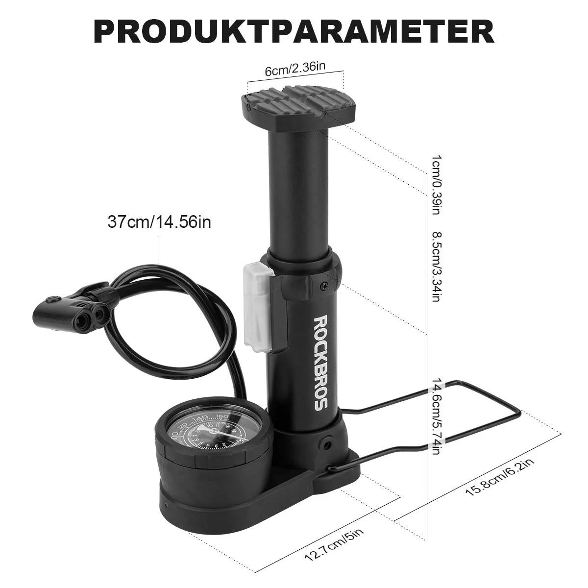 ROCKBROS Mini Fußpumpen Luftpumpe mit Manometer - Image 4