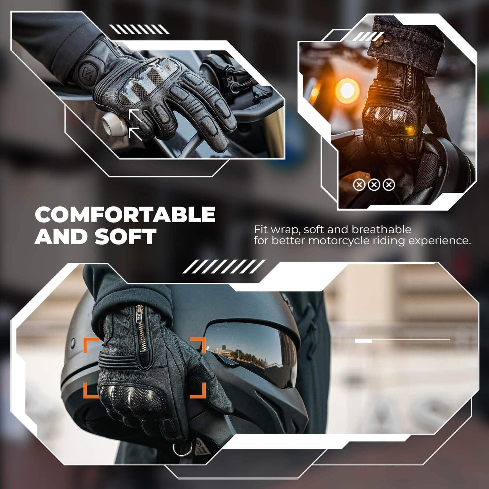 ROCKBROS Motorradhandschuhe Touchscreen Leder Vollfinger Handschuhe Amtungsaktiv - Image 3