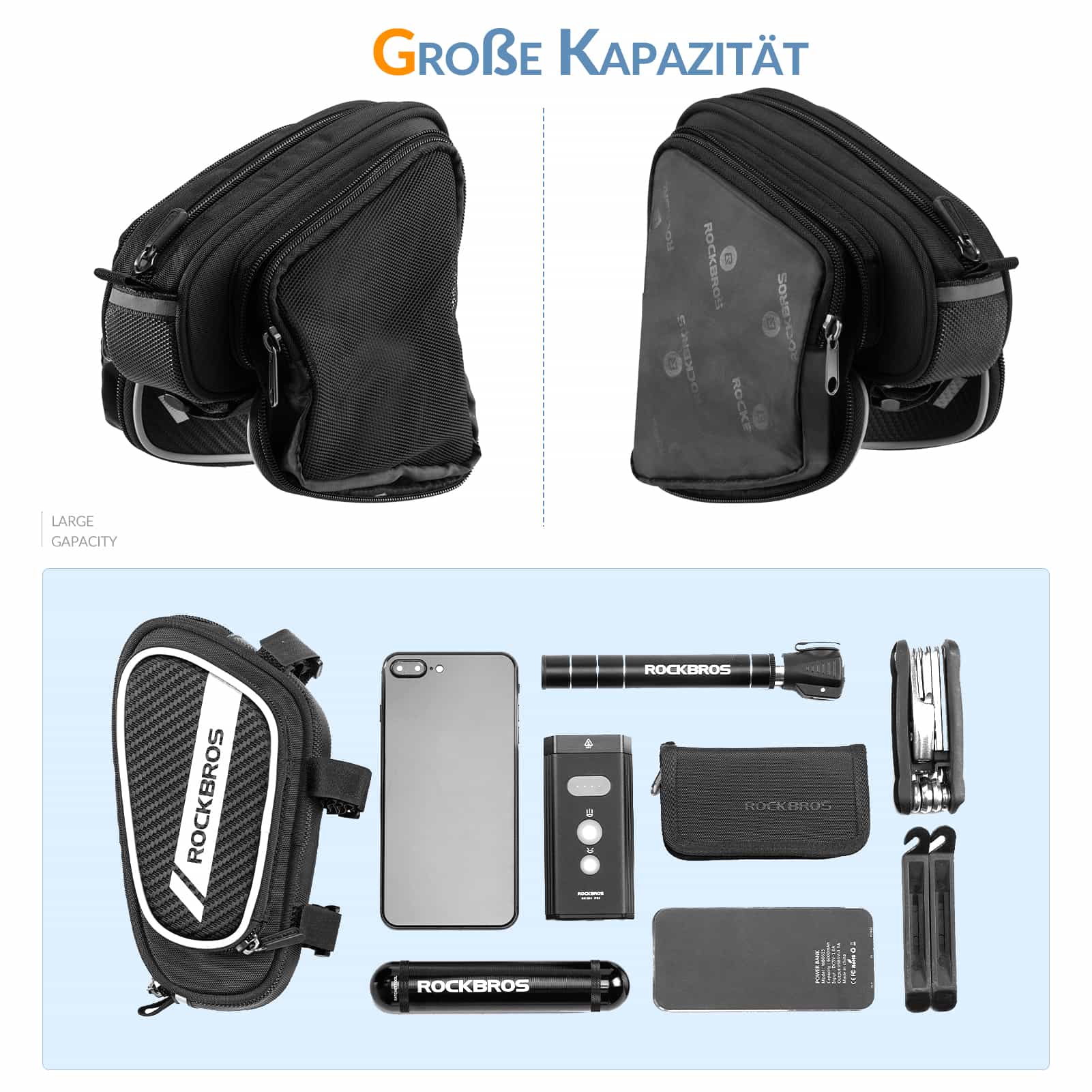 ROCKBROS Oberrohrtasche mit reflektierende & 2 Seitentaschen 1.8L - Image 3