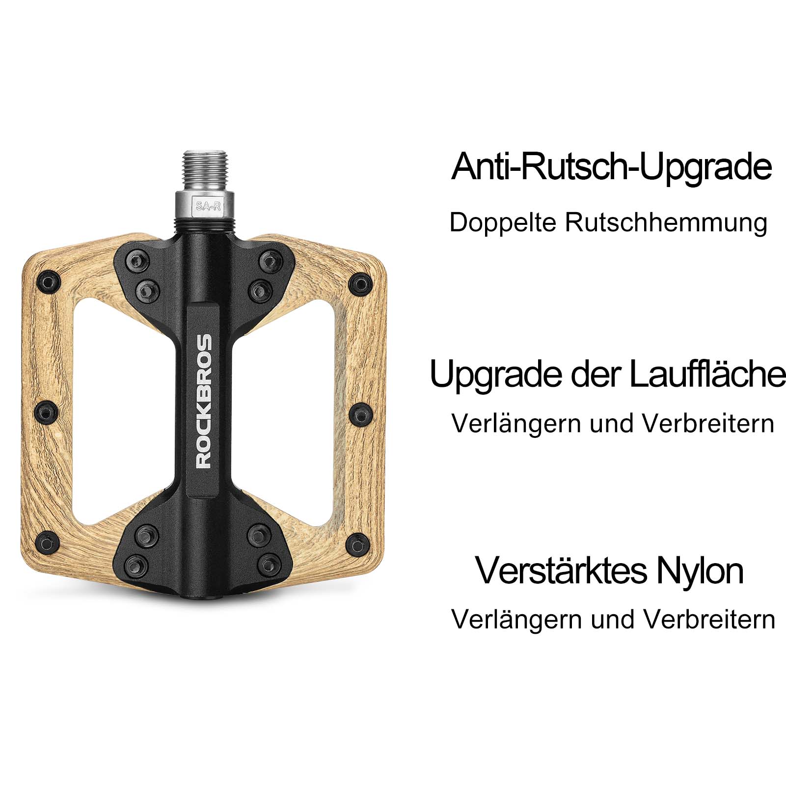 ROCKBROS Pedale CNC Alu Flat Pedale mit 3 abgedichtete Lager Holzfarbe - Image 3