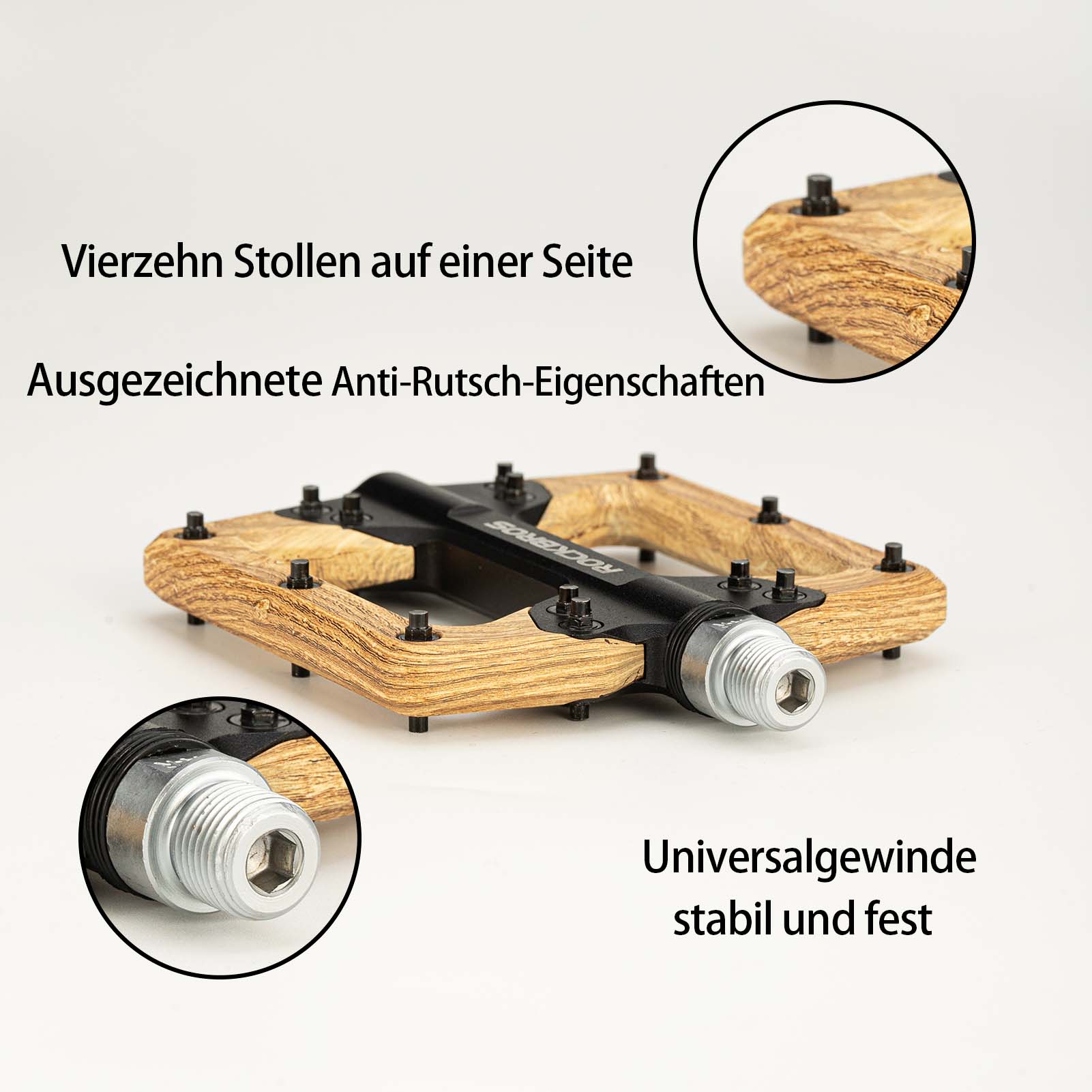 ROCKBROS Pedale CNC Alu Flat Pedale mit 3 abgedichtete Lager Holzfarbe - Image 5