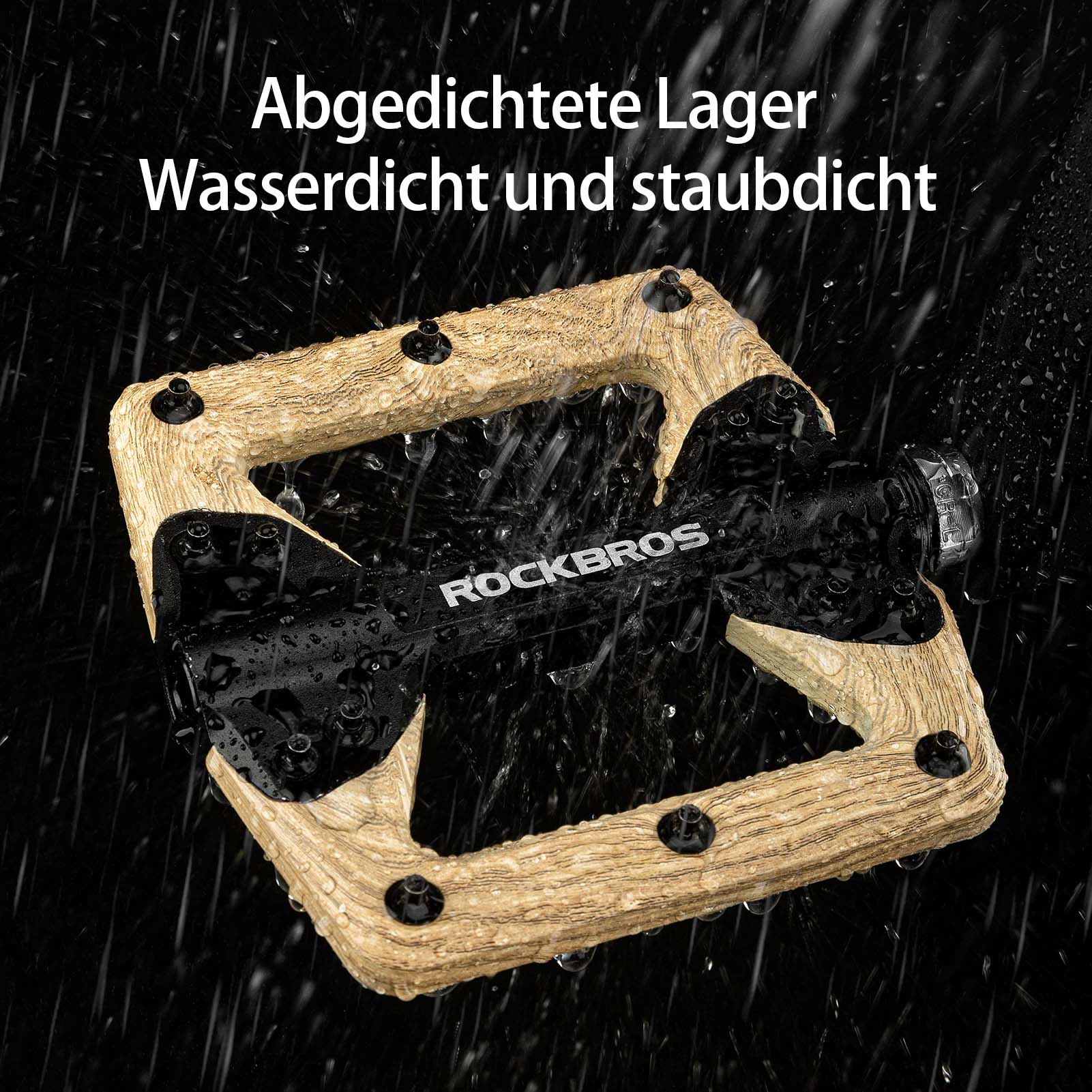 ROCKBROS Pedale CNC Alu Flat Pedale mit 3 abgedichtete Lager Holzfarbe - Image 6