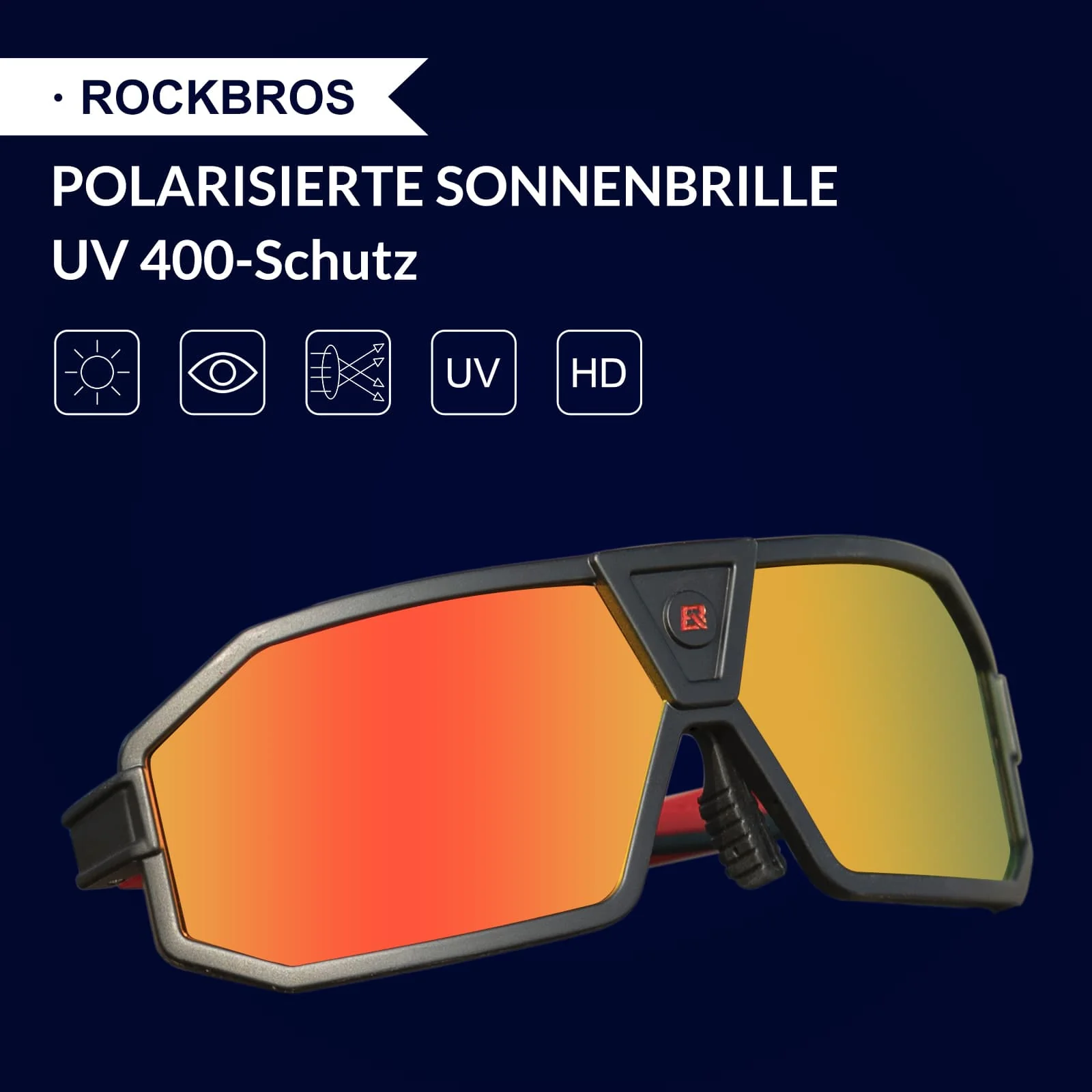 ROCKBROS Polarisierte Sonnenbrille Fahrradbrille Unisex Schwarz-Rot - Image 3
