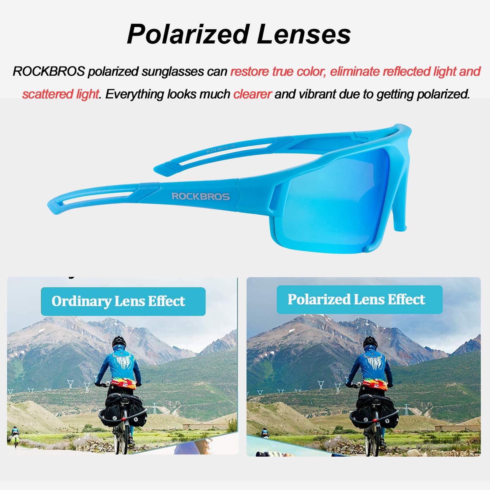 ROCKBROS polarisierte Sonnenbrille mit UV400 Schutz Hellblau Unisex - Image 5