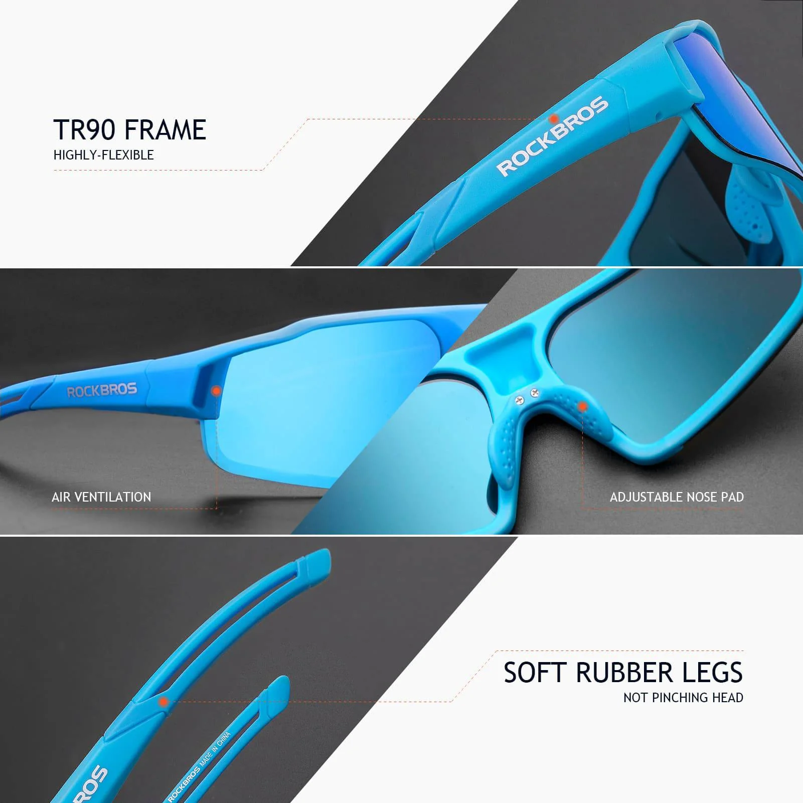 ROCKBROS polarisierte Sonnenbrille mit UV400 Schutz Hellblau Unisex - Image 6