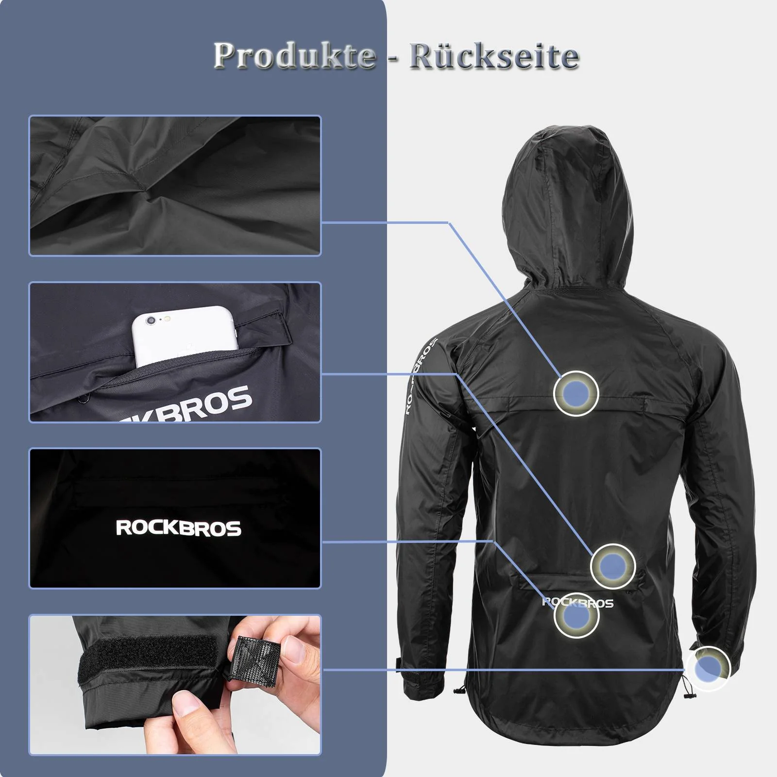 ROCKBROS Radsport Regenjacke Herren Wasserabweisend Leicht Fahrradjacke - Image 3