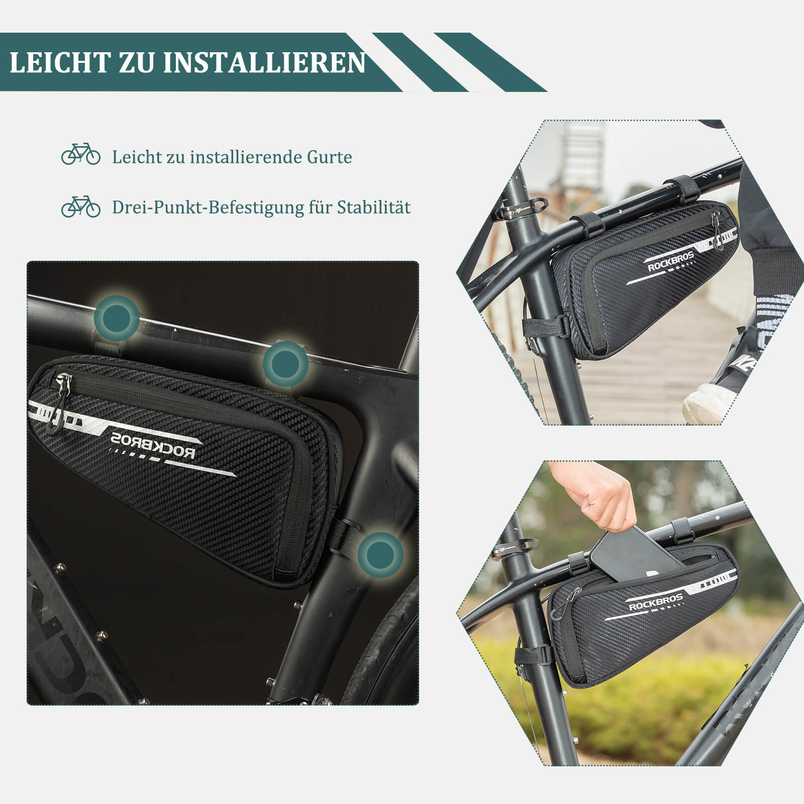ROCKBROS Rahmentasche wasserdicht Dreieckstasche für MTB & Rennräder 1,2L - Image 23