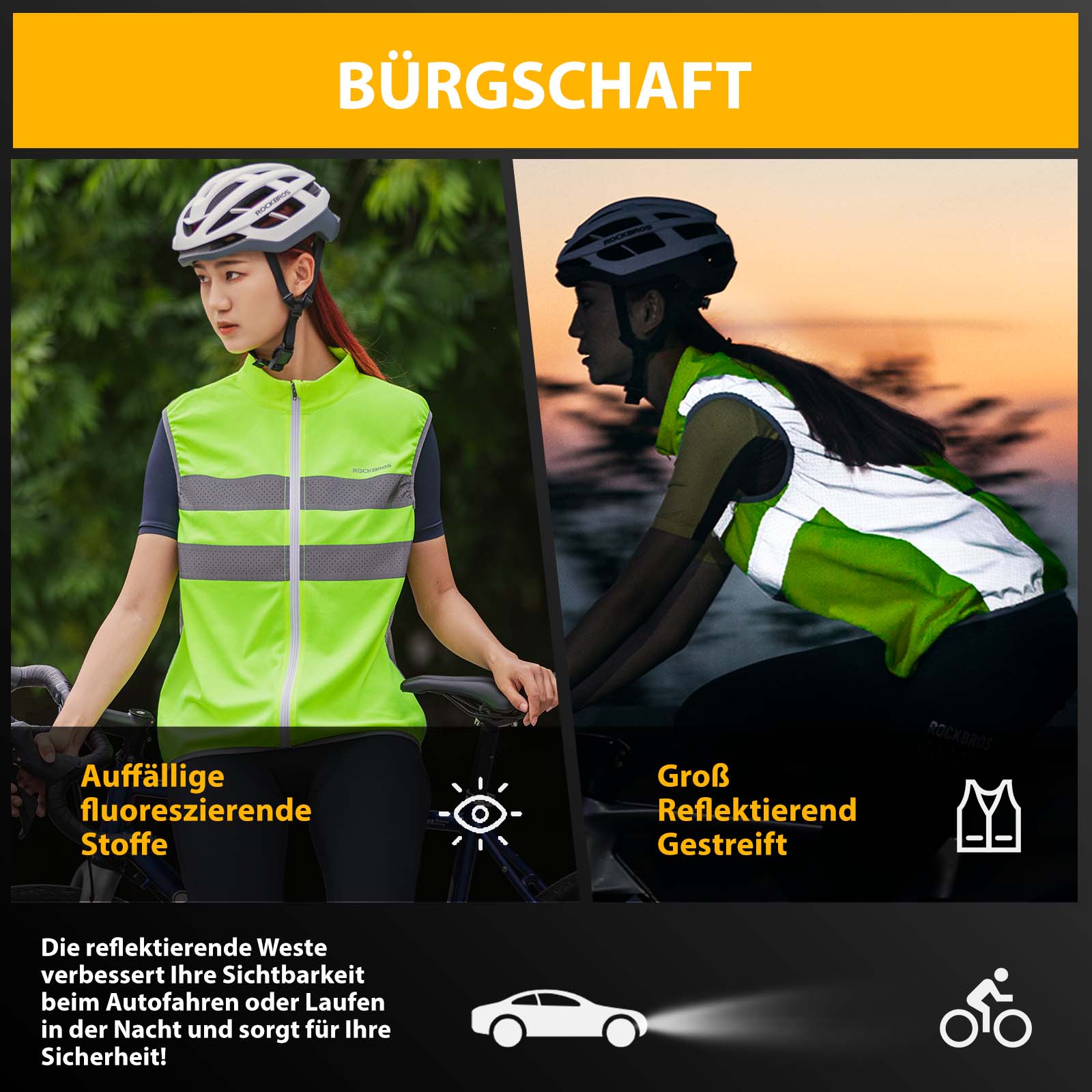 ROCKBROS Reflektierende Weste Reiten Sicherheitsweste Fluoreszierend Grün - Image 4