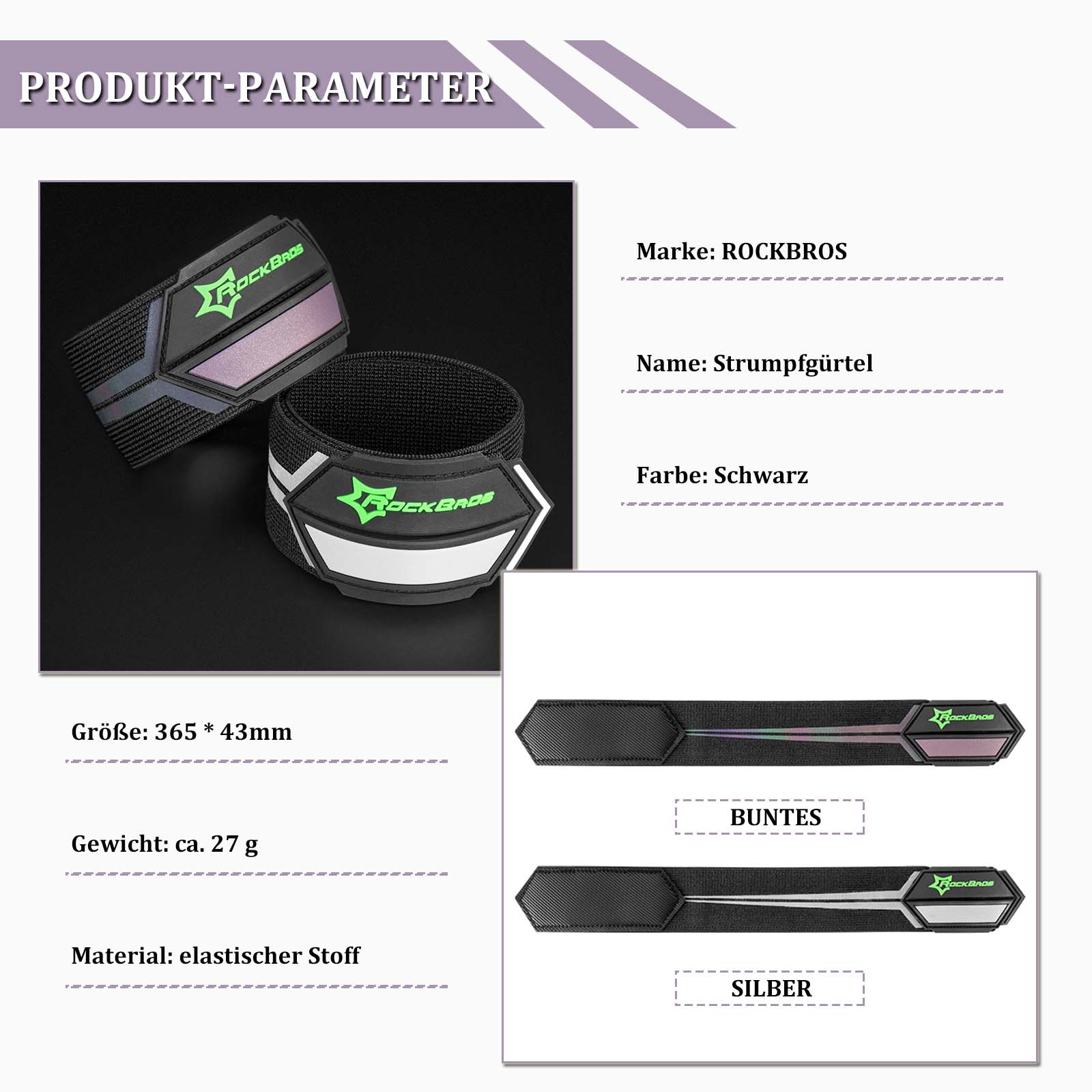 ROCKBROS Reflektorbänder Hosenband mit Klettverschluss 1 Paar Schwarz - Image 11