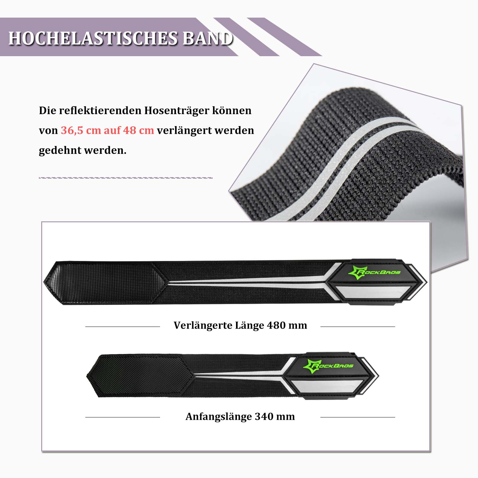 ROCKBROS Reflektorbänder Hosenband mit Klettverschluss 1 Paar Schwarz - Image 8