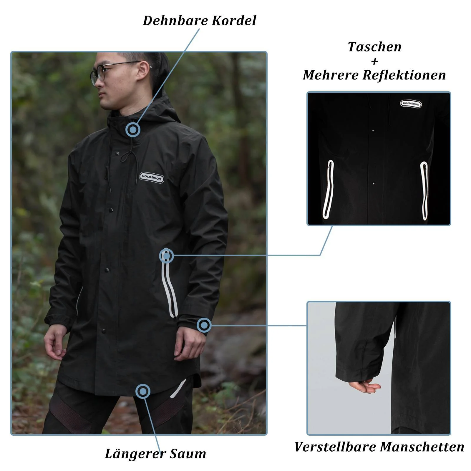 ROCKBROS Regenmantel Wasserdichter Regenponcho Verlängerte Regenjacke - Image 4