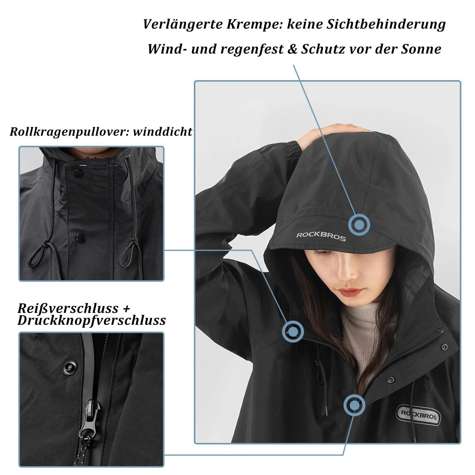 ROCKBROS Regenmantel Wasserdichter Regenponcho Verlängerte Regenjacke - Image 5