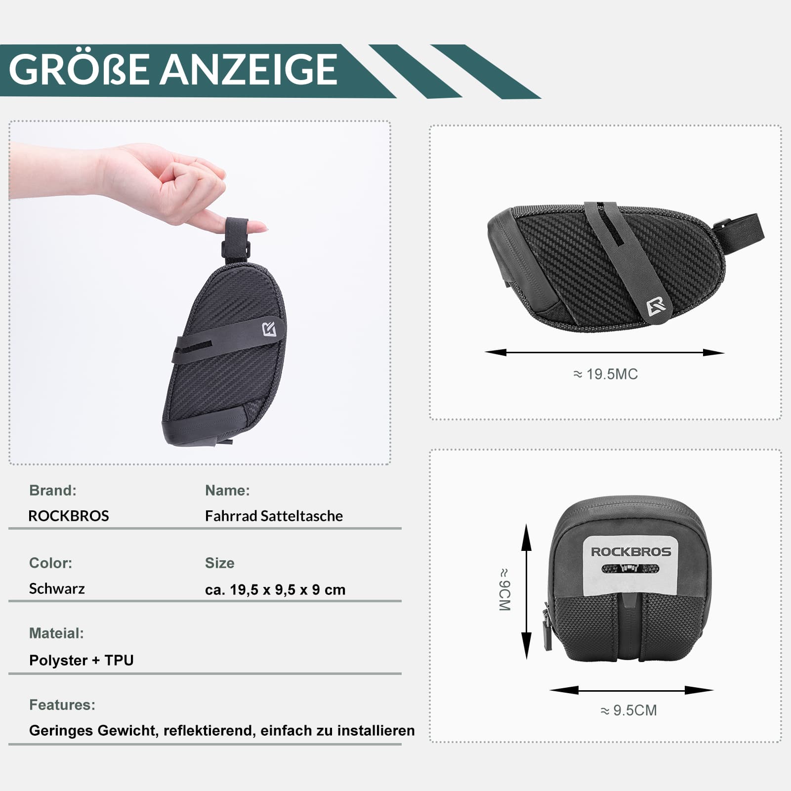 ROCKBROS Satteltasche für MTB Rennrad Werkzeugtasche mit Rücklichthalter - Image 3