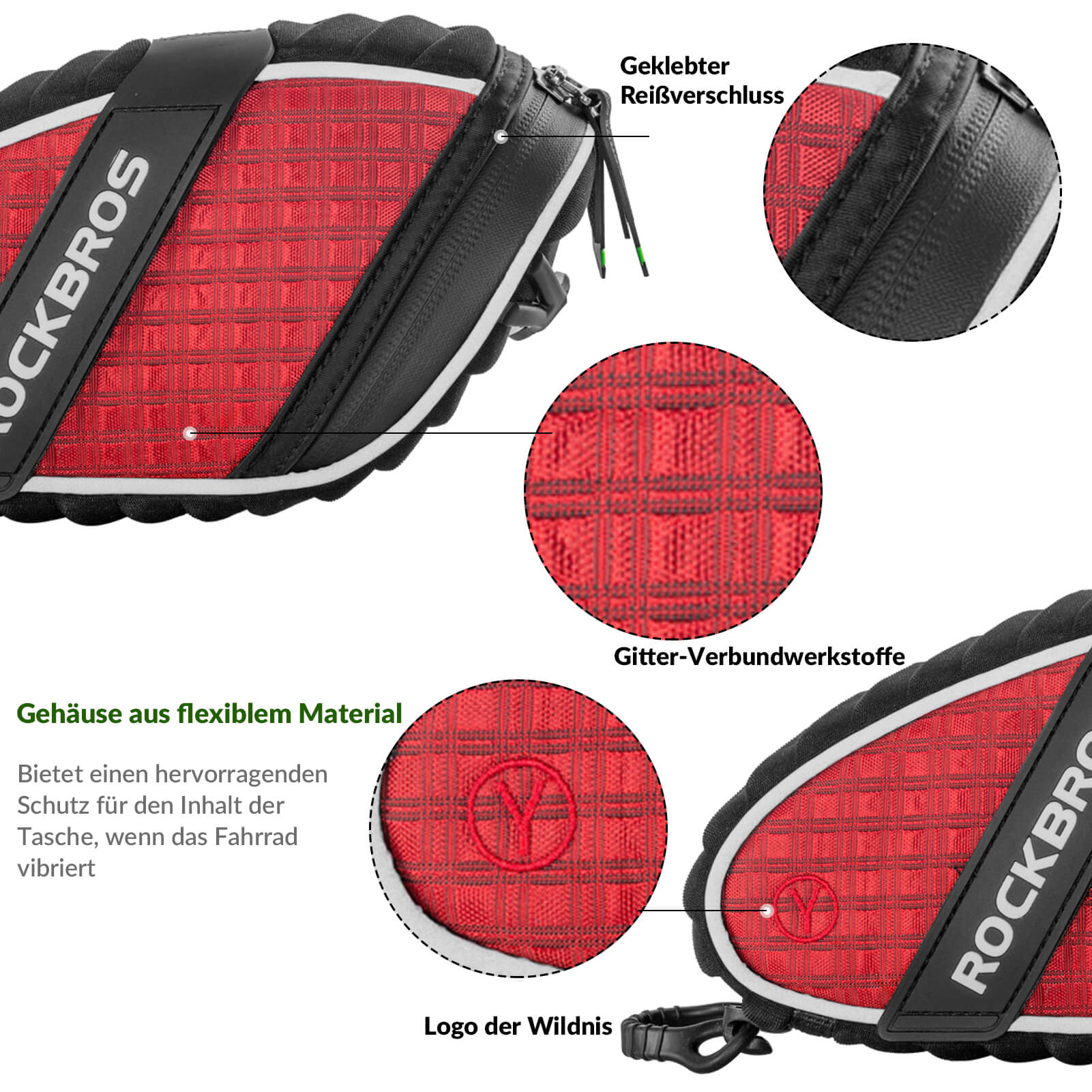 ROCKBROS Satteltaschen Fahrradsitz Taschen mit Rücklichthalter 1L - Image 12