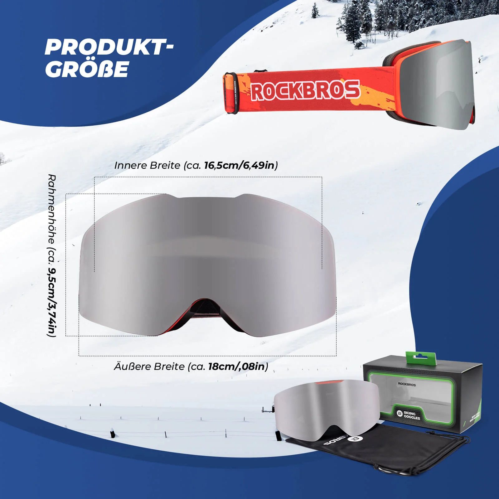 ROCKBROS Skibrille Schneebrille Polarisierte Helmkompatible Sportbrille Skifahren - Image 12