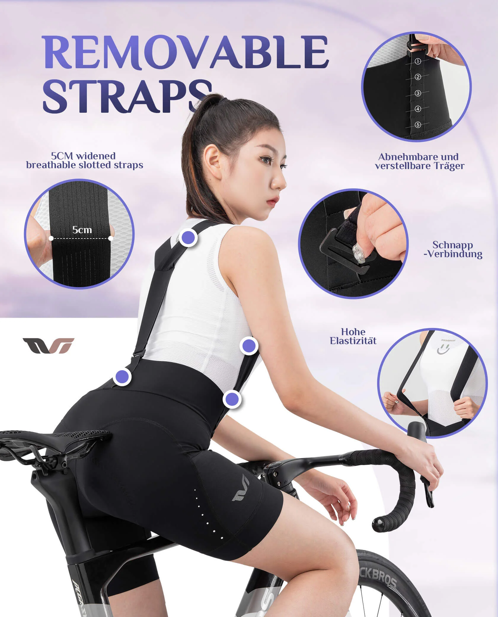ROCKBROS TVI Fahrradhose Damen mit abnehmbaren Kurz Radsport TrÀgerhose - Image 4