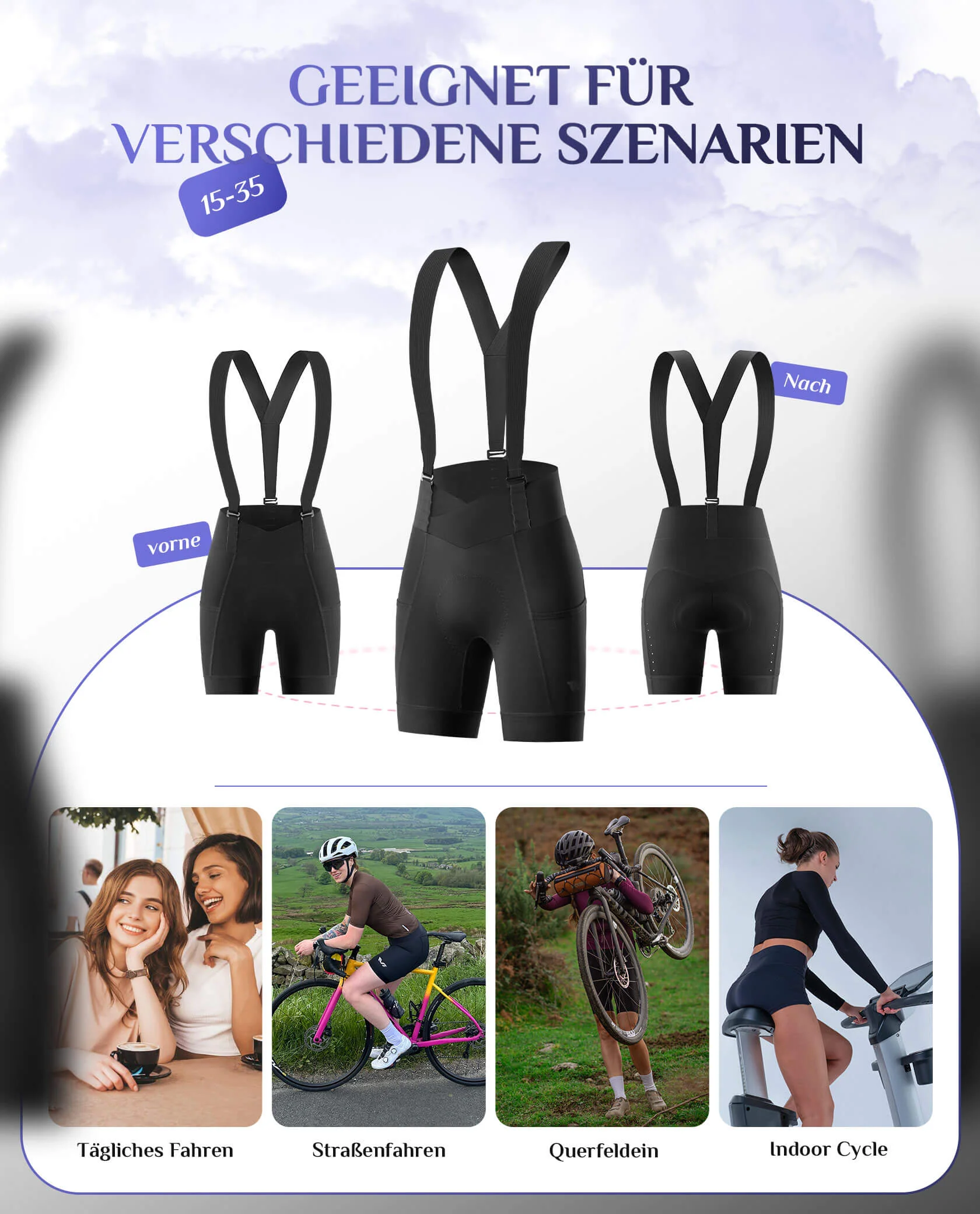 ROCKBROS TVI Fahrradhose Damen mit abnehmbaren Kurz Radsport TrÀgerhose - Image 6