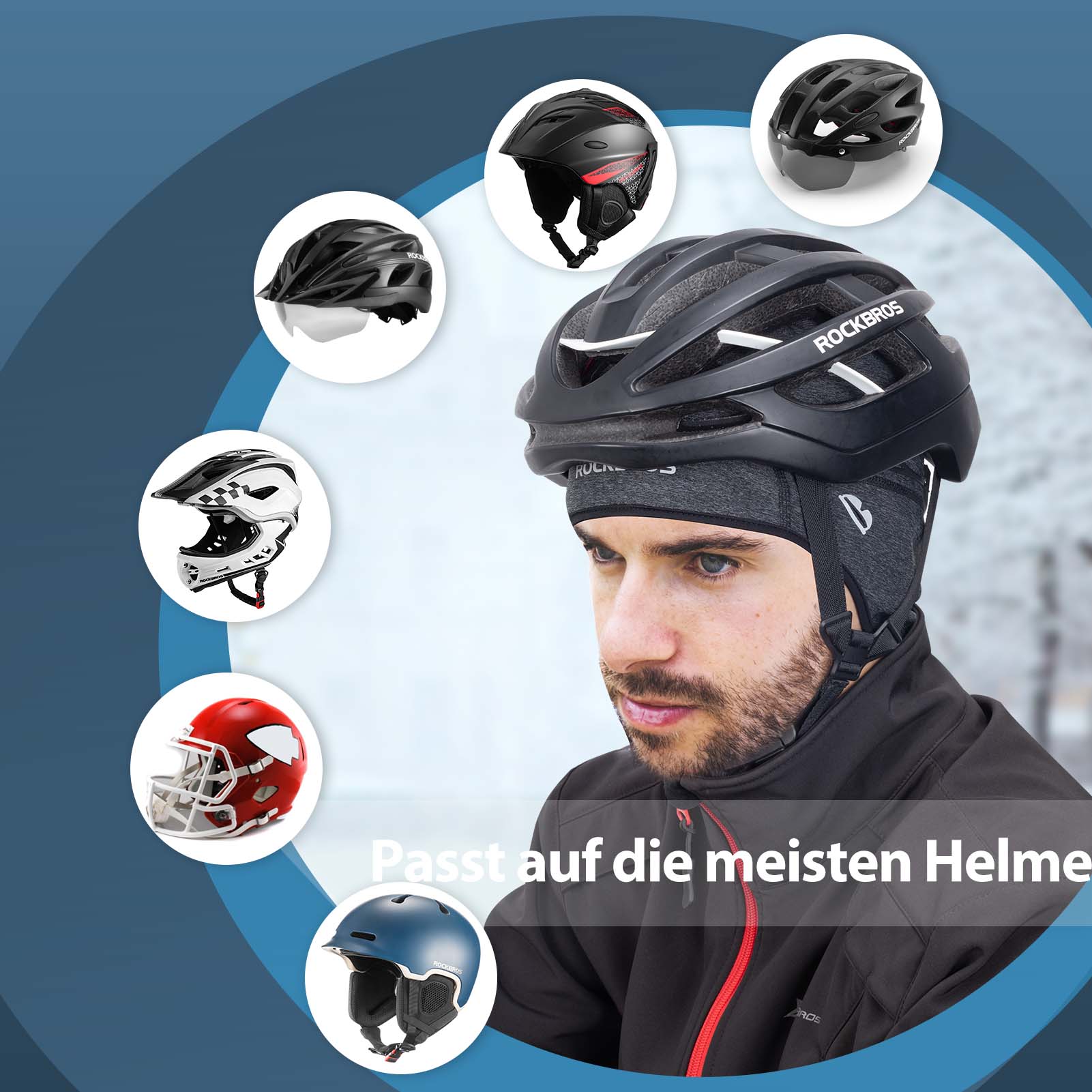 ROCKBROS Winter Fahrrad Mütze Winddicht Helmmütze mit Brillenlöcher - Image 7