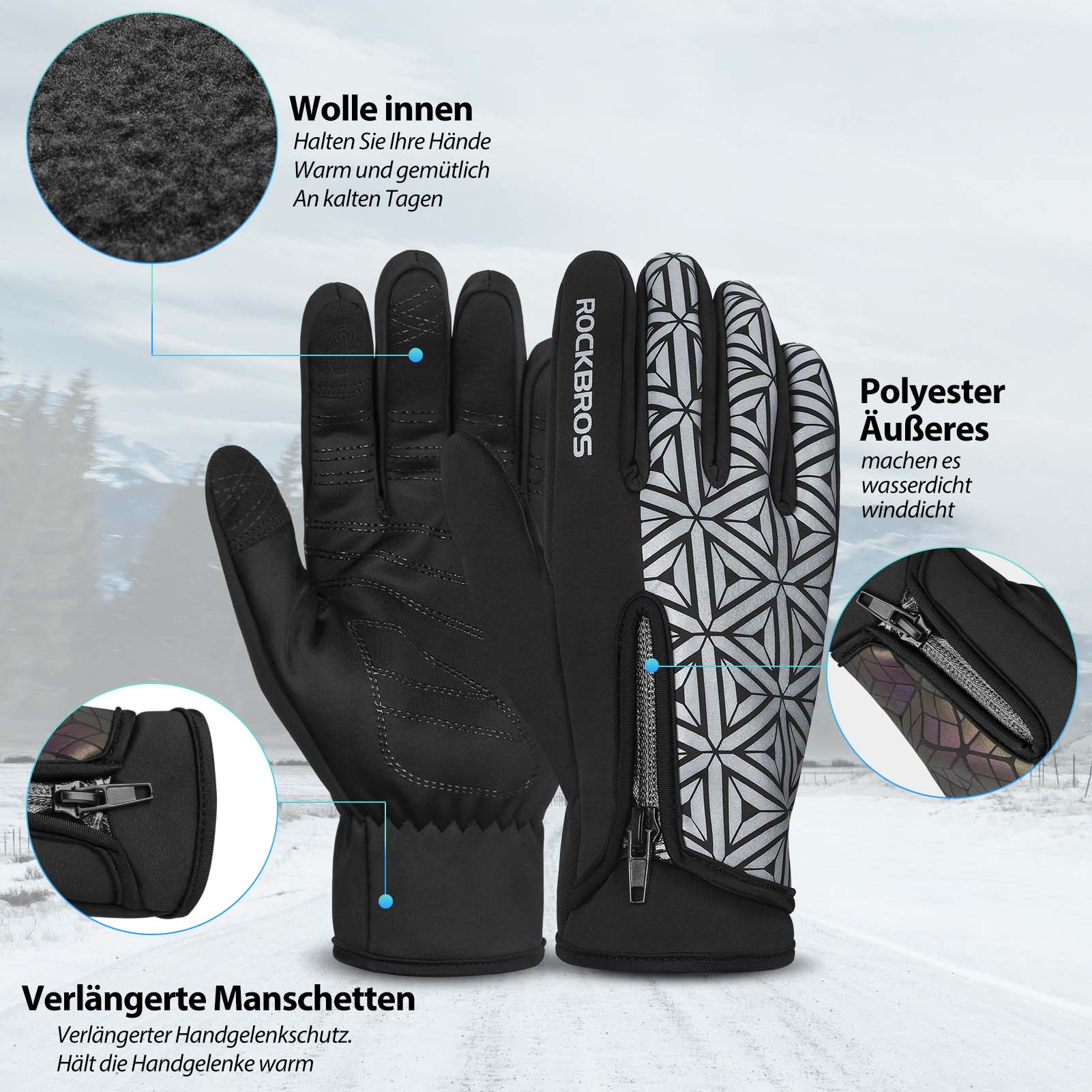 ROCKBROS Winter Fahrradhandschuhe Warm für Fahrrad Laufen Fitness Unisex - Image 10