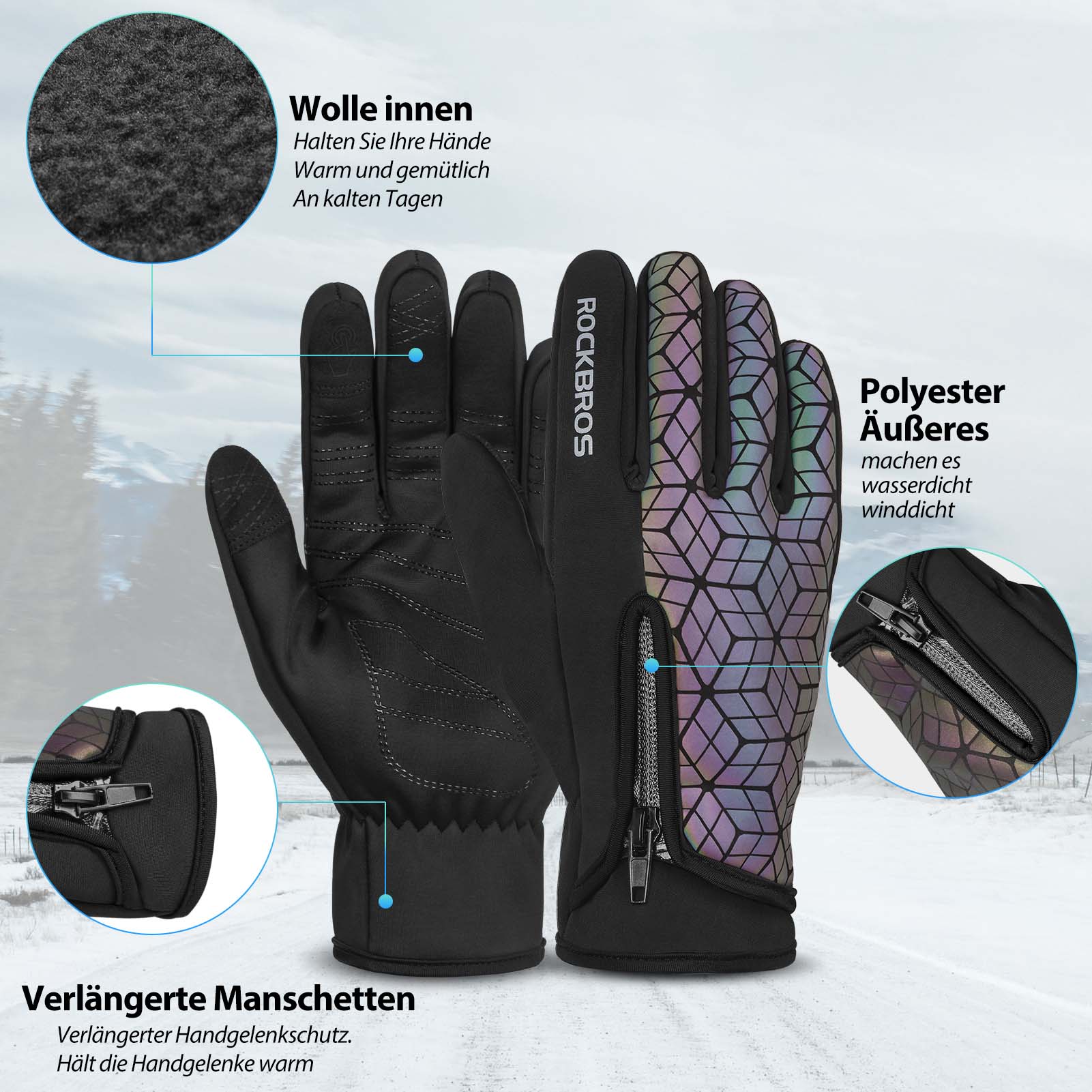 ROCKBROS Winter Fahrradhandschuhe Warm für Fahrrad Laufen Fitness Unisex - Image 7