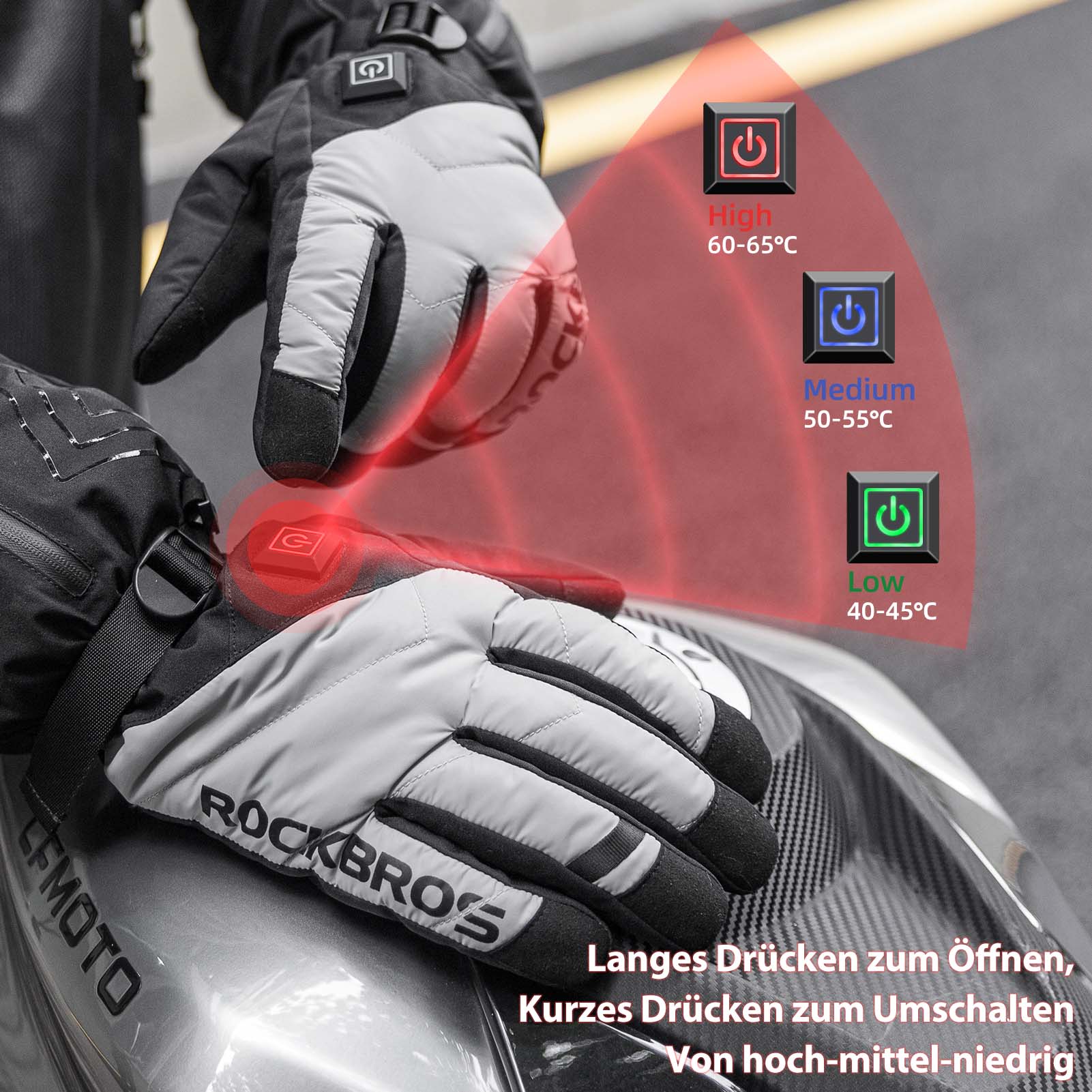 ROCKBROS Winter Handschuhe Beheizbare Fahrradhandschuhe mit Batterie M-XL - Image 5