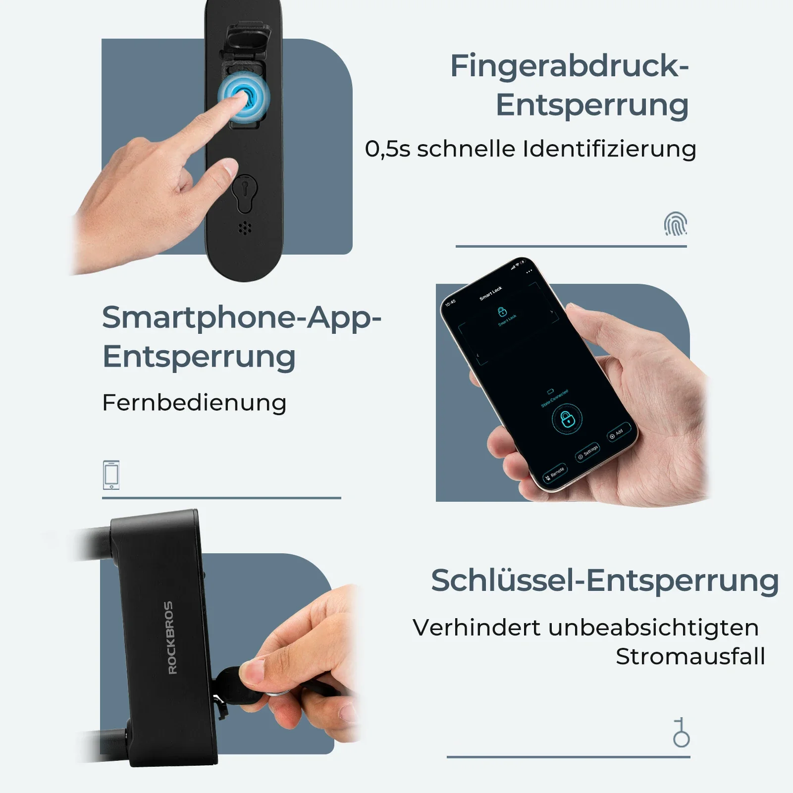 Schloss Fingerabdruck Wasserdicht IP6 Fahrrad Bügelschloss Bluetooth Schloss mit Schlüssel USB-Aufladung - Image 3