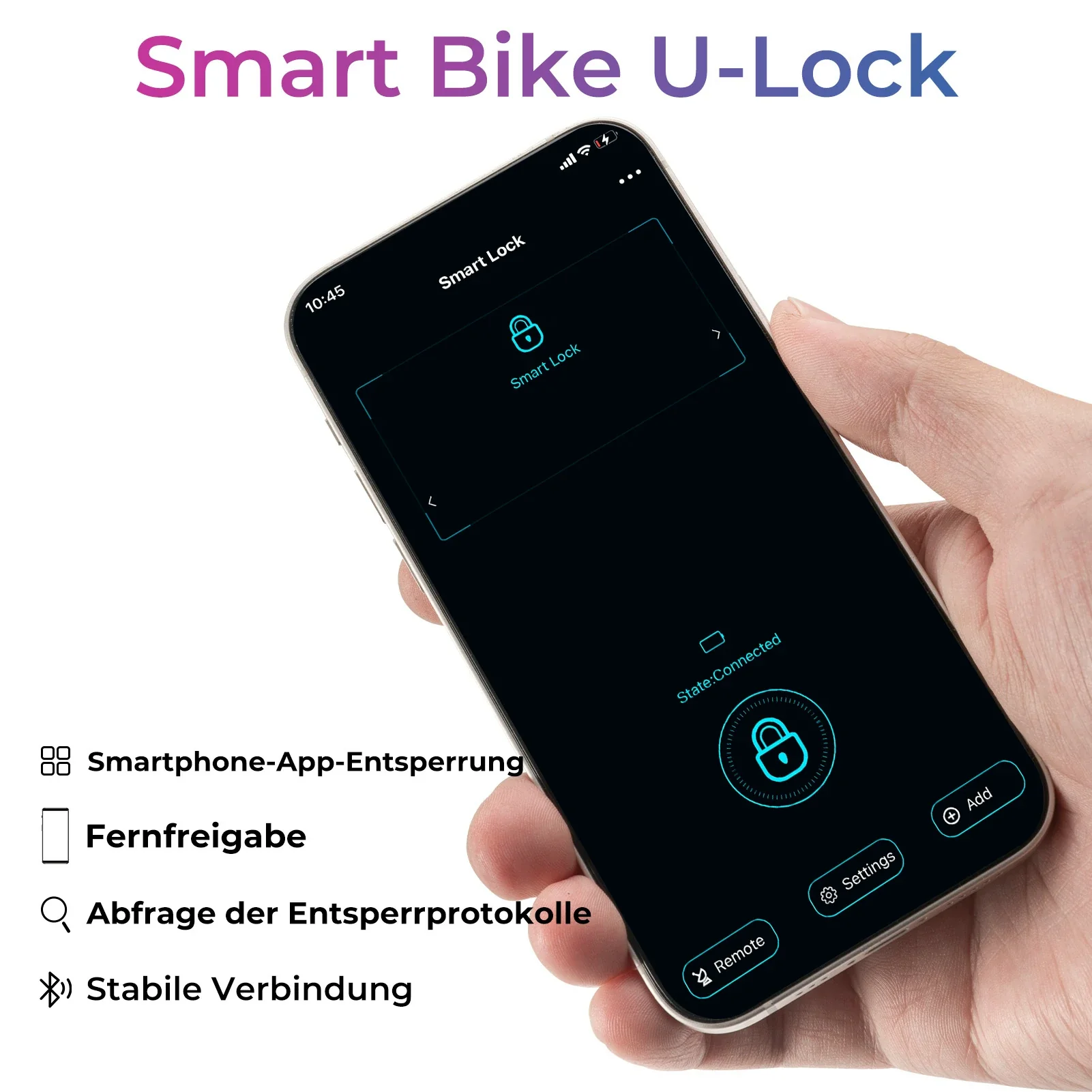 Schloss Fingerabdruck Wasserdicht IP6 Fahrrad Bügelschloss Bluetooth Schloss mit Schlüssel USB-Aufladung - Image 5