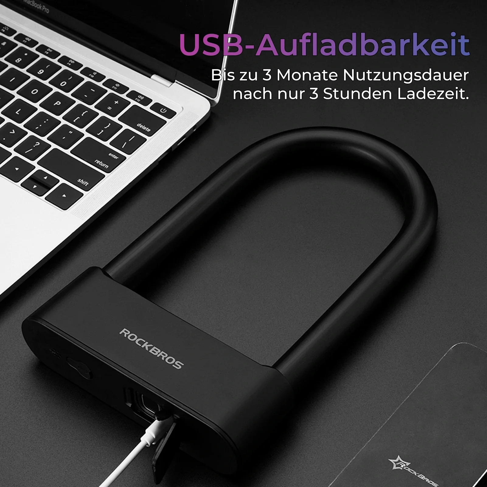 Schloss Fingerabdruck Wasserdicht IP6 Fahrrad Bügelschloss Bluetooth Schloss mit Schlüssel USB-Aufladung - Image 6