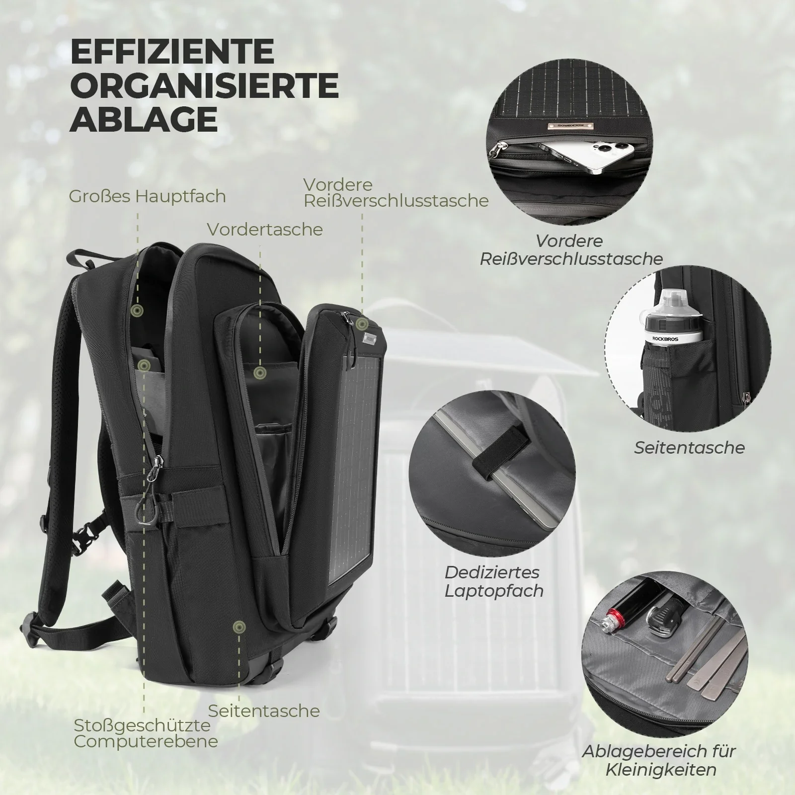 Solarrucksack Solar Rucksack 20L mit Flexiblem Abnehmbarem 10V 14W - Image 10