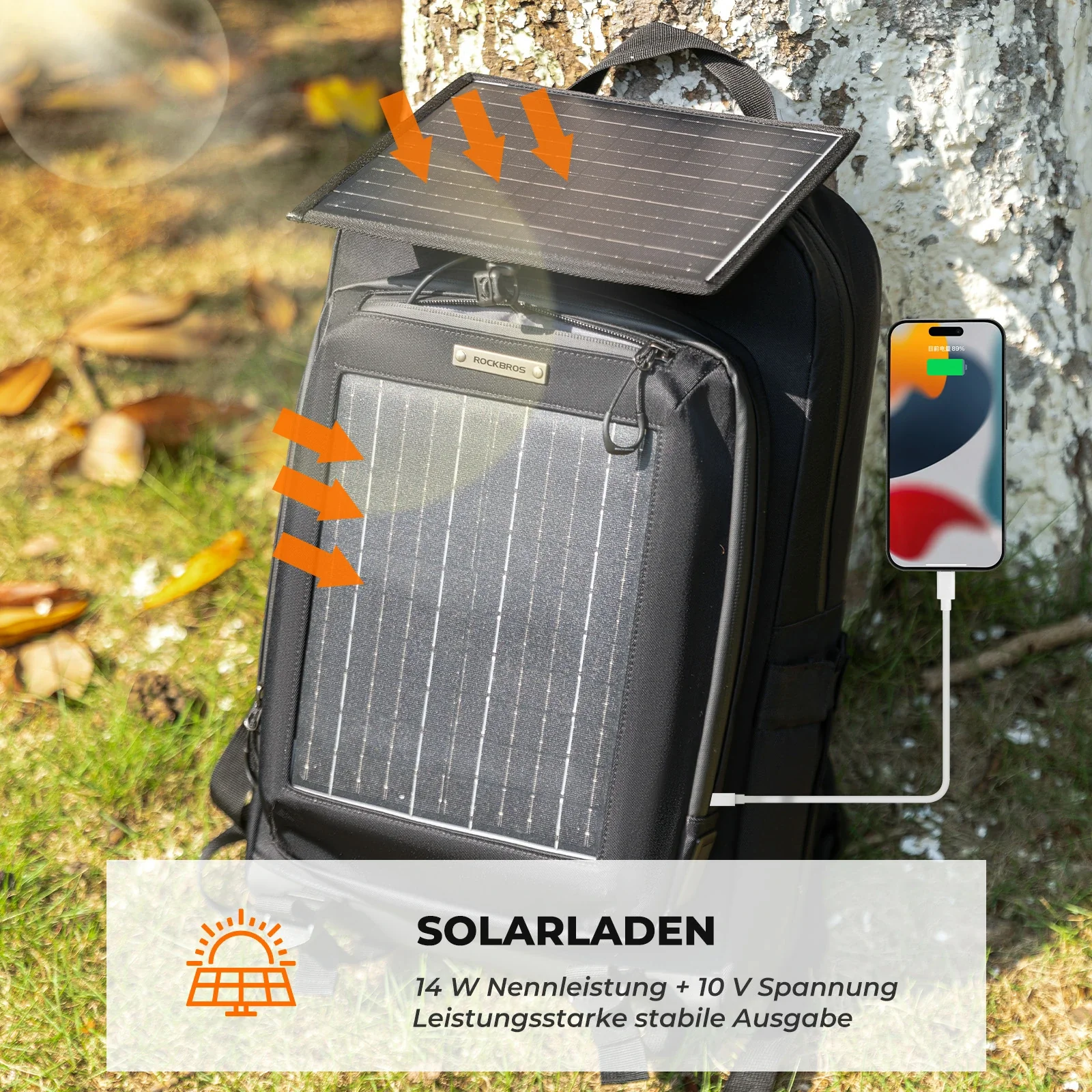 Solarrucksack Solar Rucksack 20L mit Flexiblem Abnehmbarem 10V 14W - Image 8