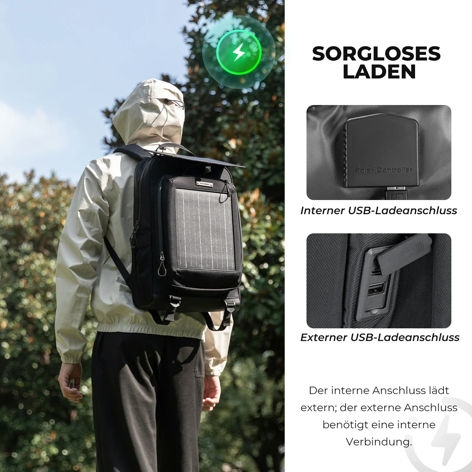Solarrucksack Solar Rucksack 20L mit Flexiblem Abnehmbarem 10V 14W - Image 9
