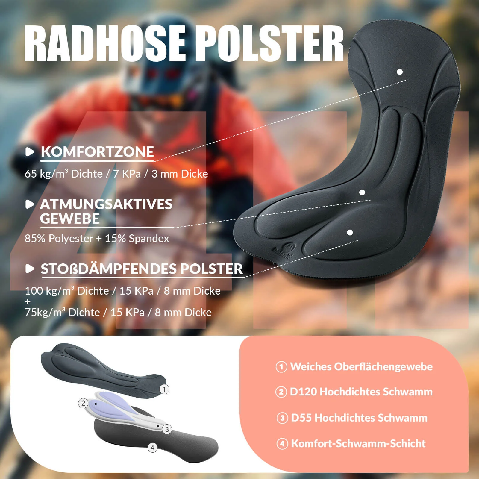 TVI Damen Trägerhose Fahrradhose Gepolstert Schnell Trocknende - Image 3