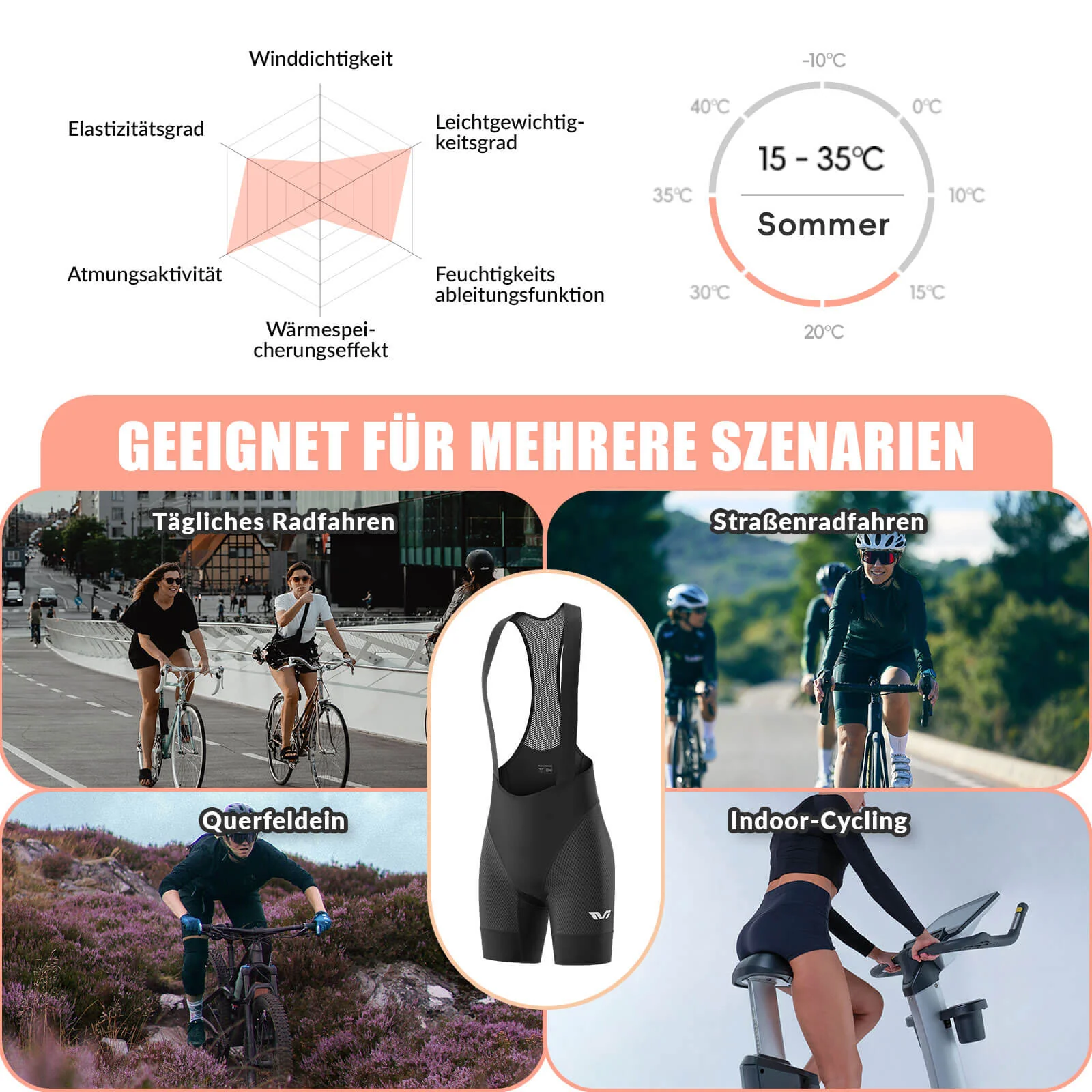 TVI Damen Trägerhose Fahrradhose Gepolstert Schnell Trocknende - Image 6