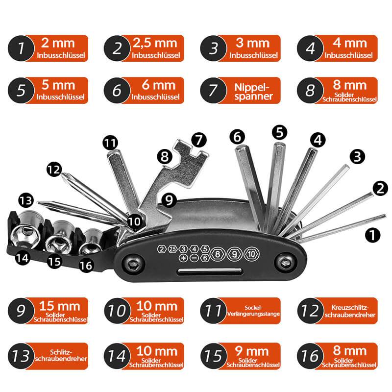 ROCKBROS Fahrrad Multifunktionswerkzeug 16 in 1 Reparatur Werkzeug– Steckschlüssel-Variante - Image 4